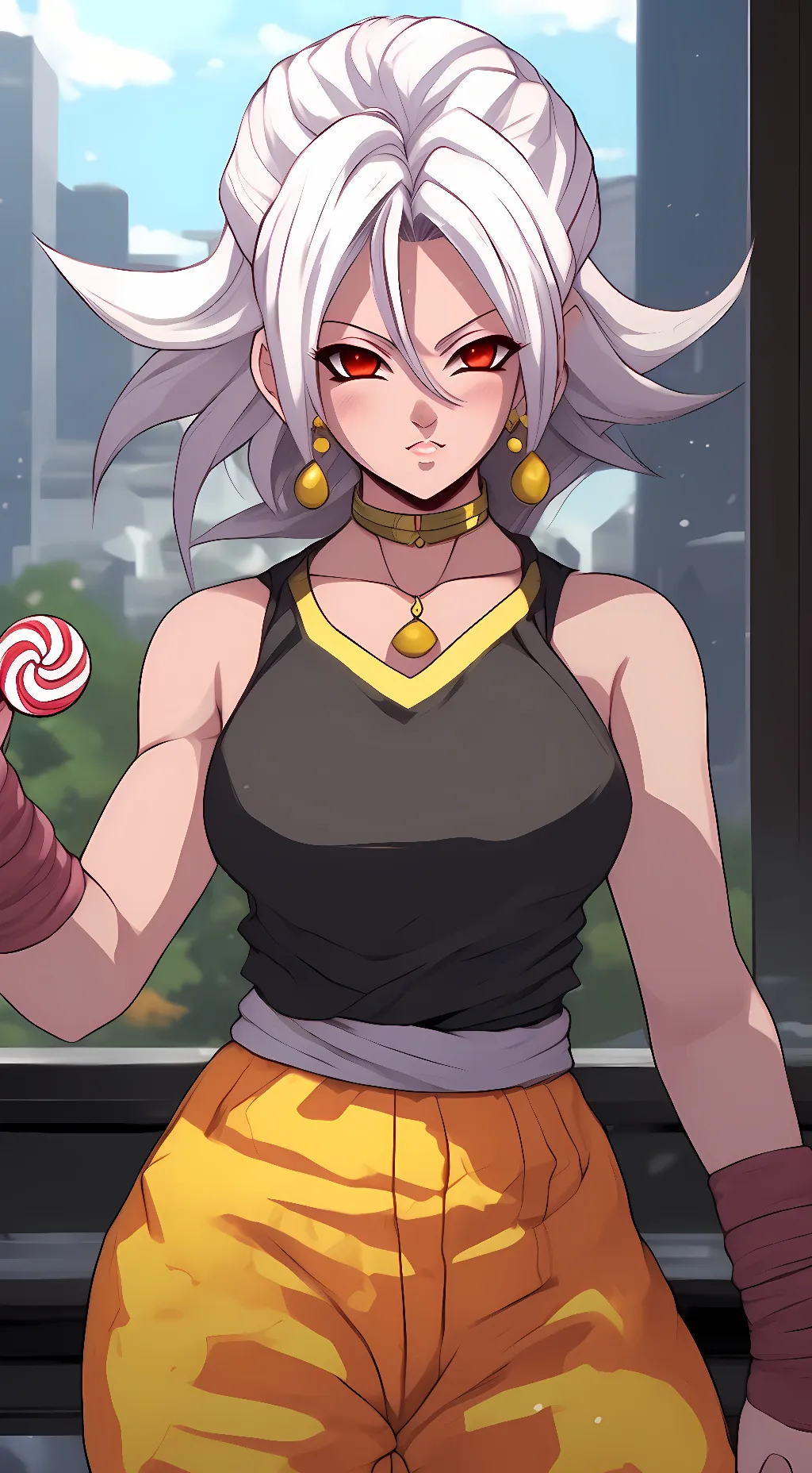 ai character: Majin Andriod 21 k background