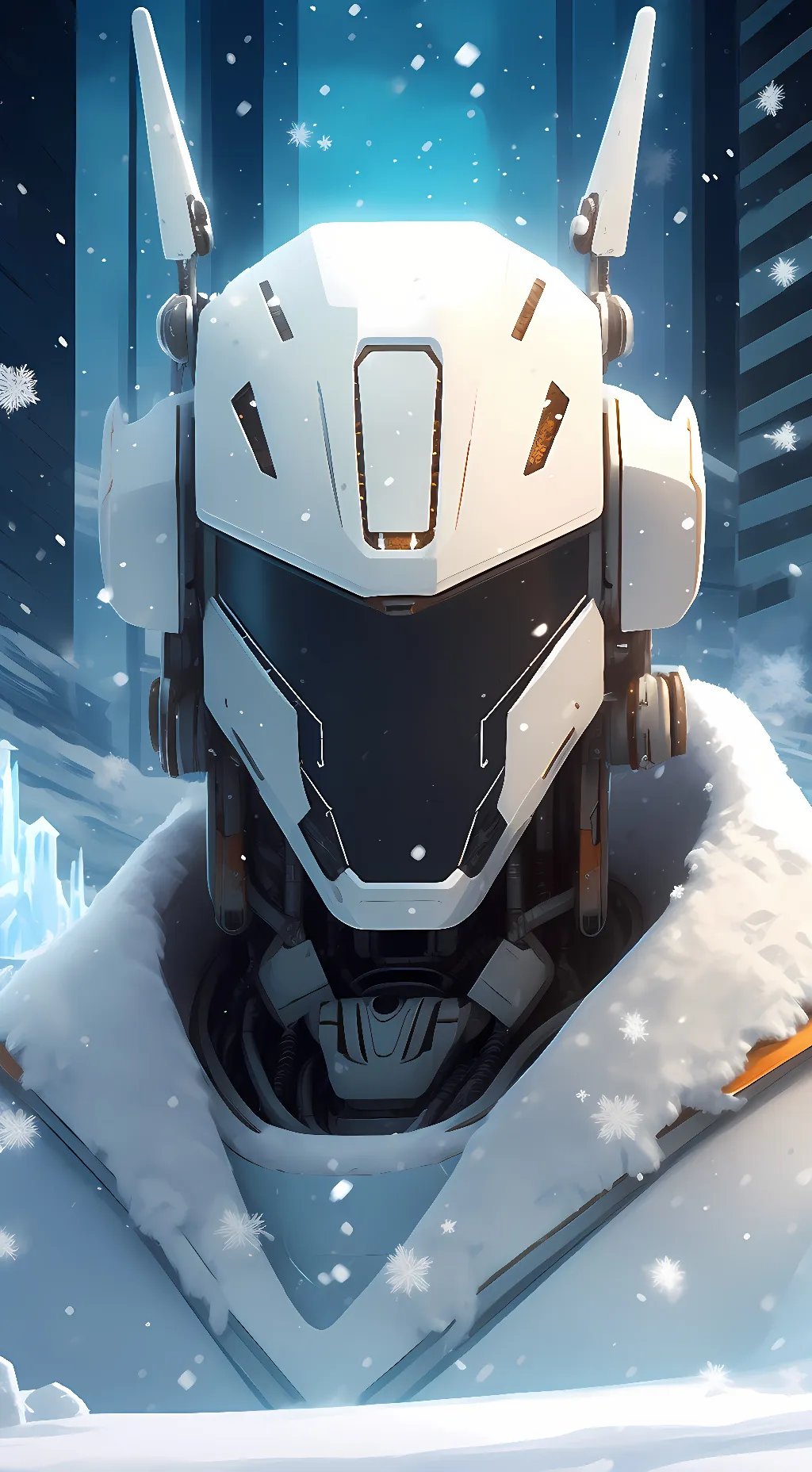 ai character: cold snowy  Robot background