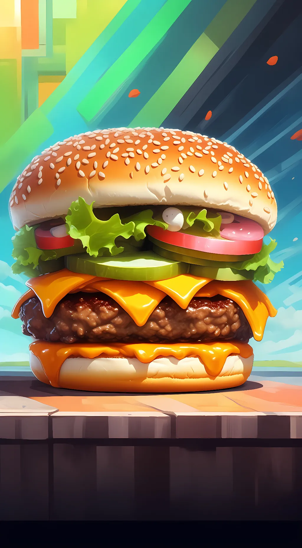 ai character: literal hamburger background