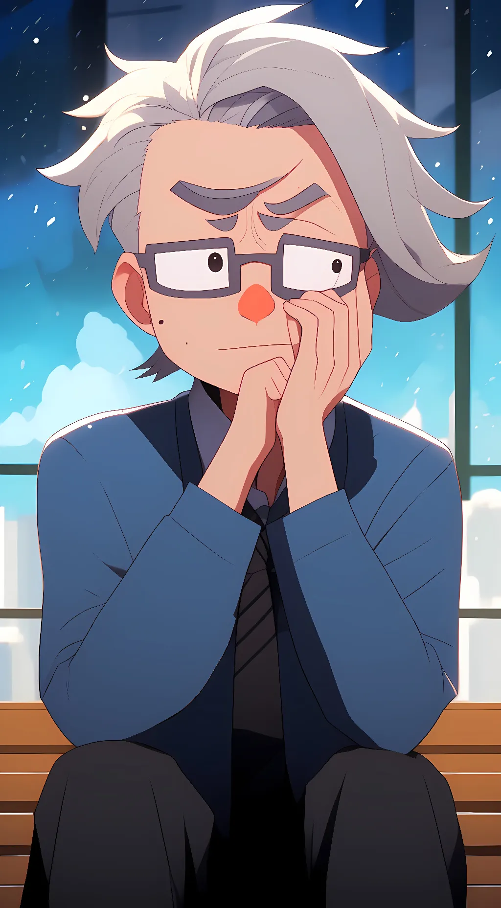 ai character: sad rick sanchez  background