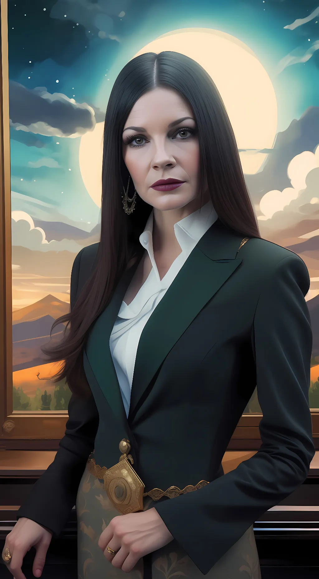 ai character: Morticia Addams  background