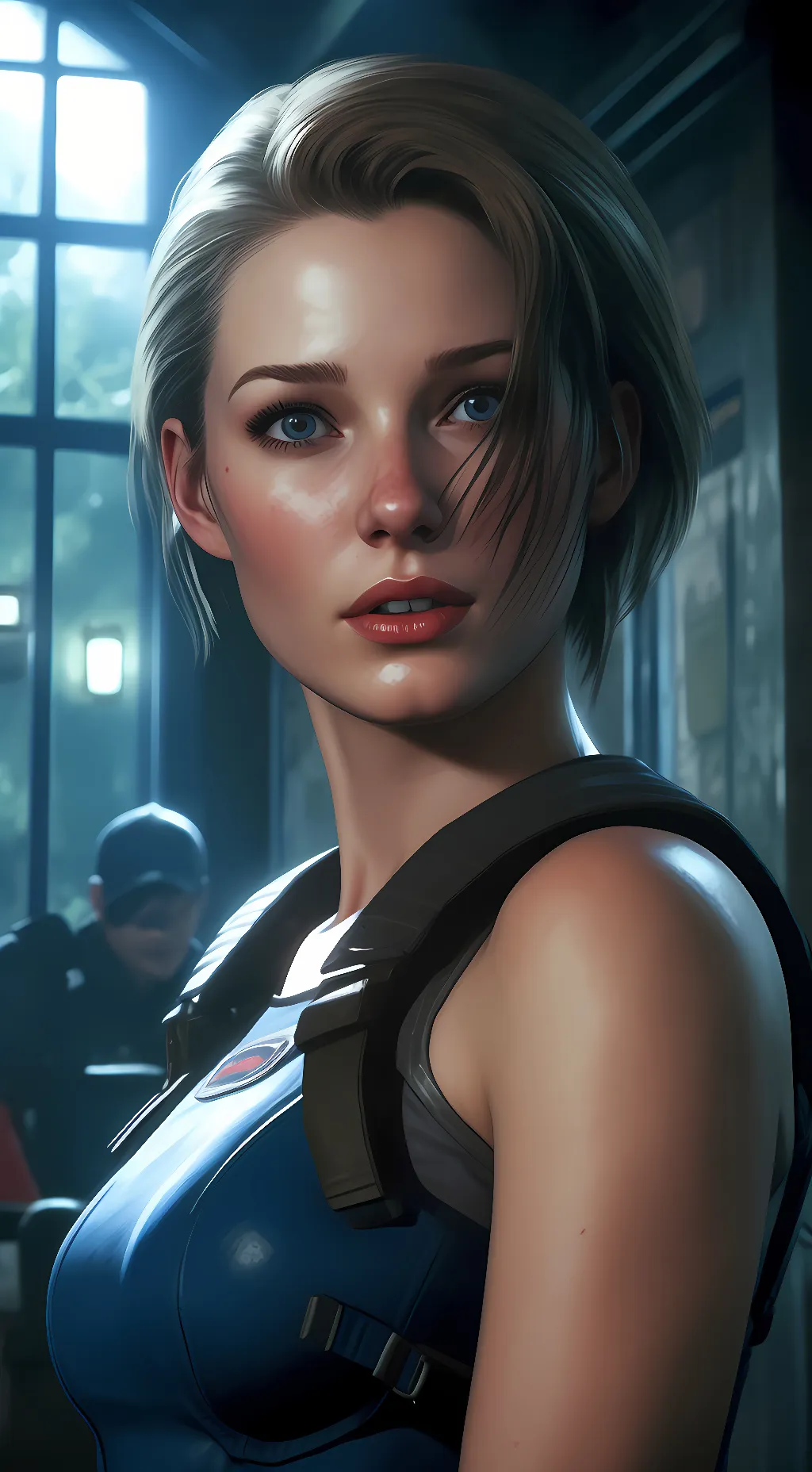 ai character: Jill Valentine  background
