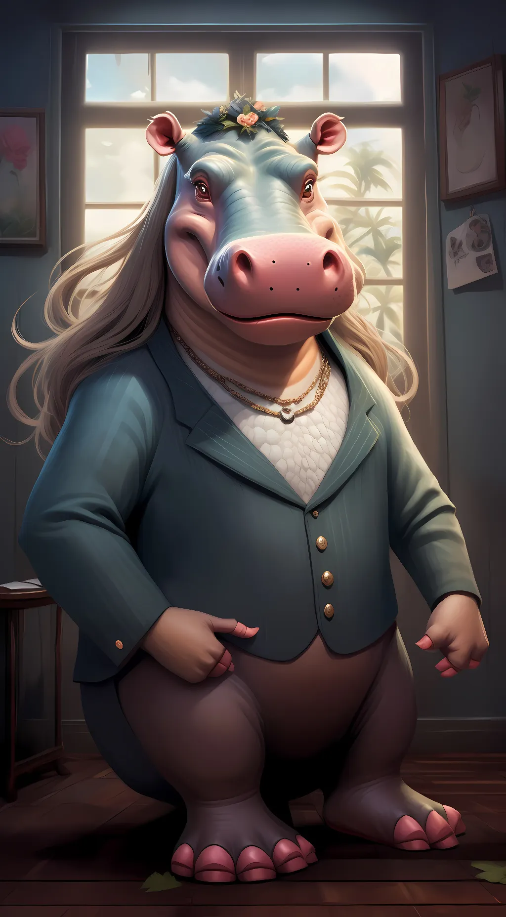ai character: Gloria the Hippo  background