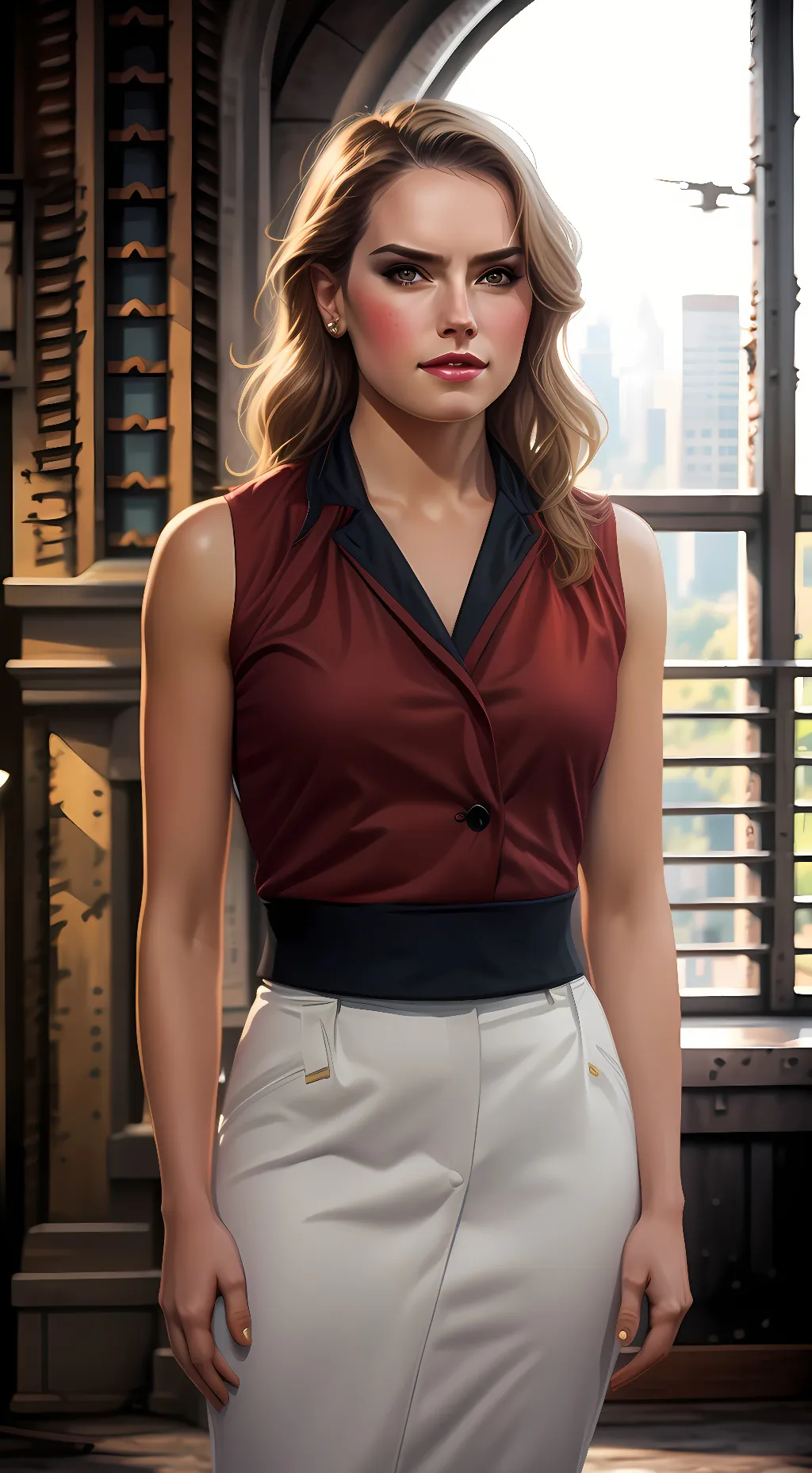 ai character: Daisy Ridley  background