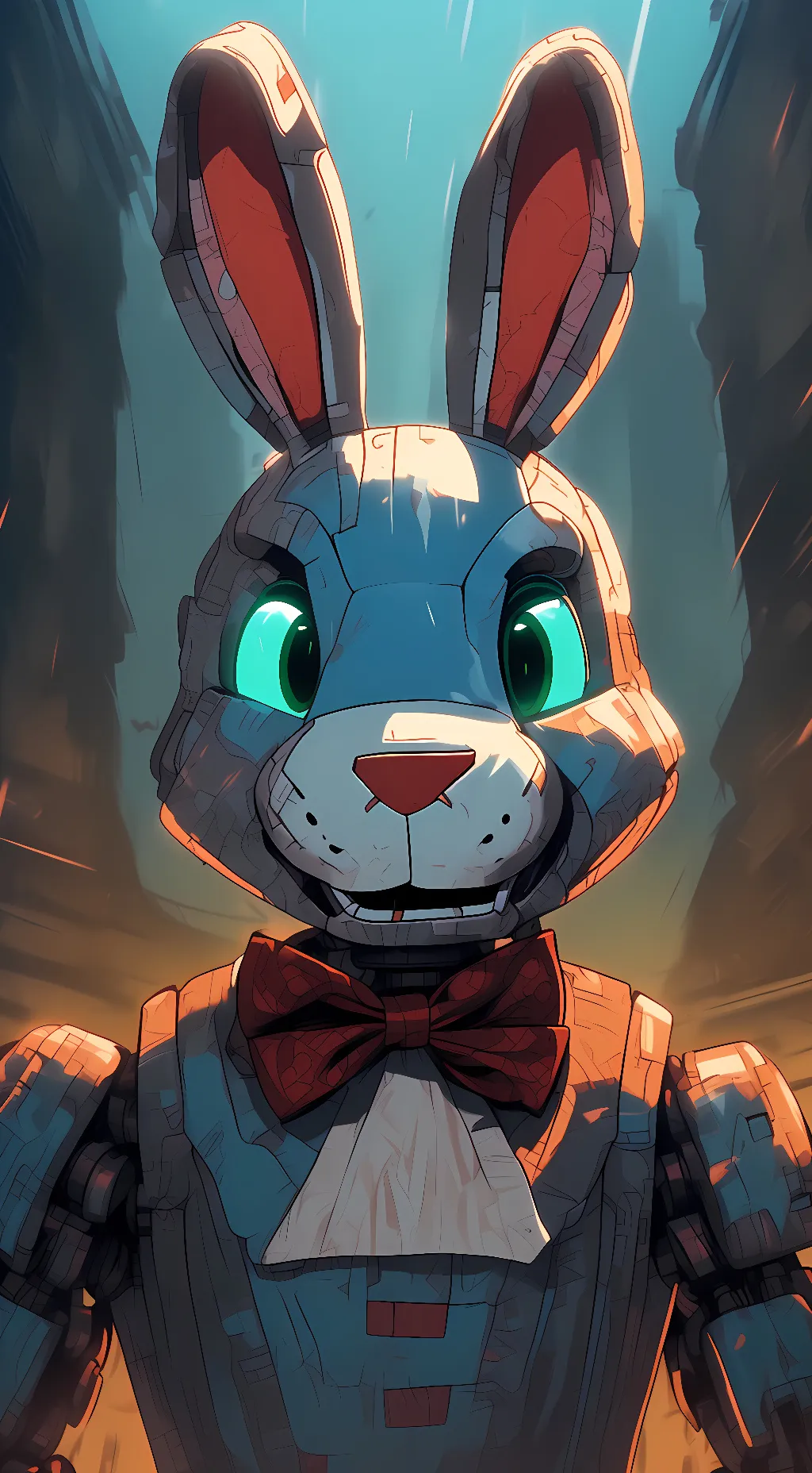 ai character: ruined toy Bonnie  background