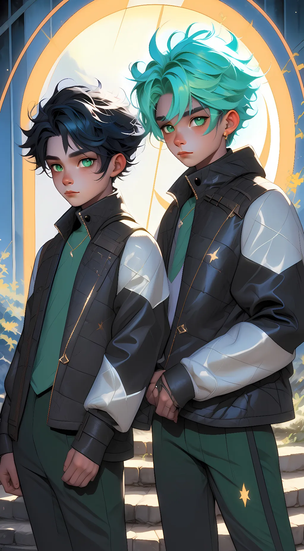 ai character: Liam and Colin  background