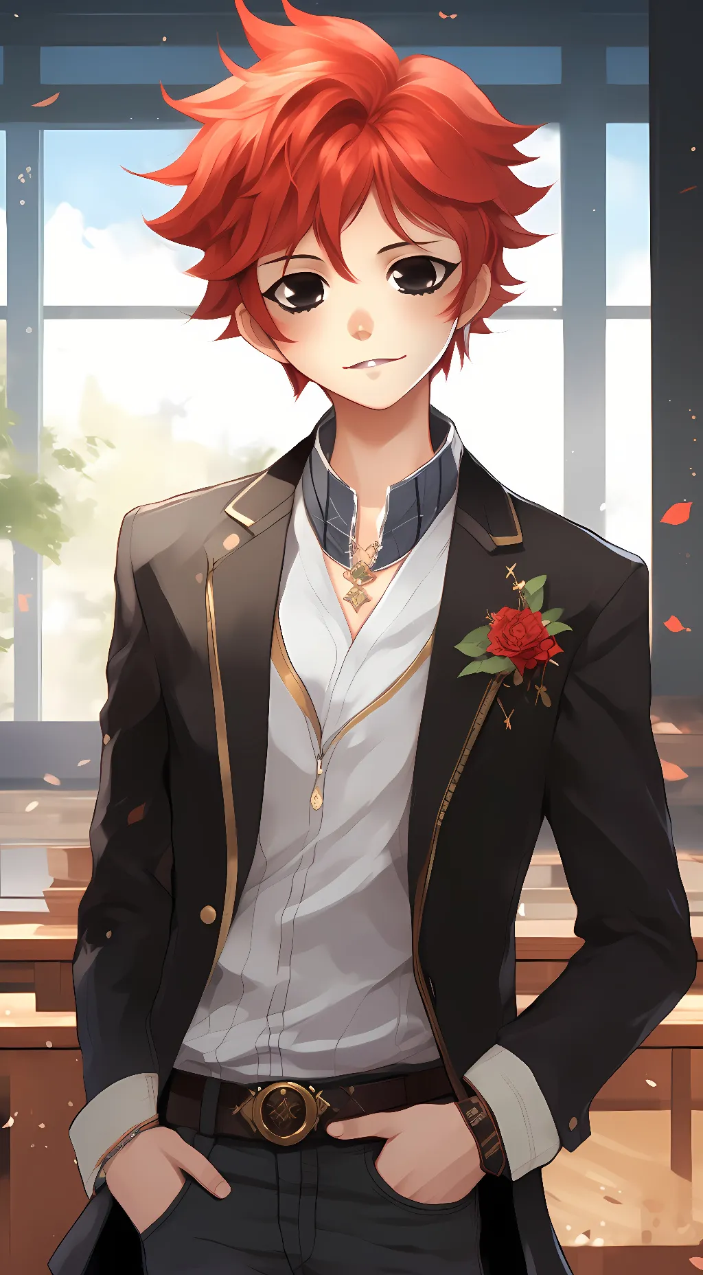 ai character: Red Rose background