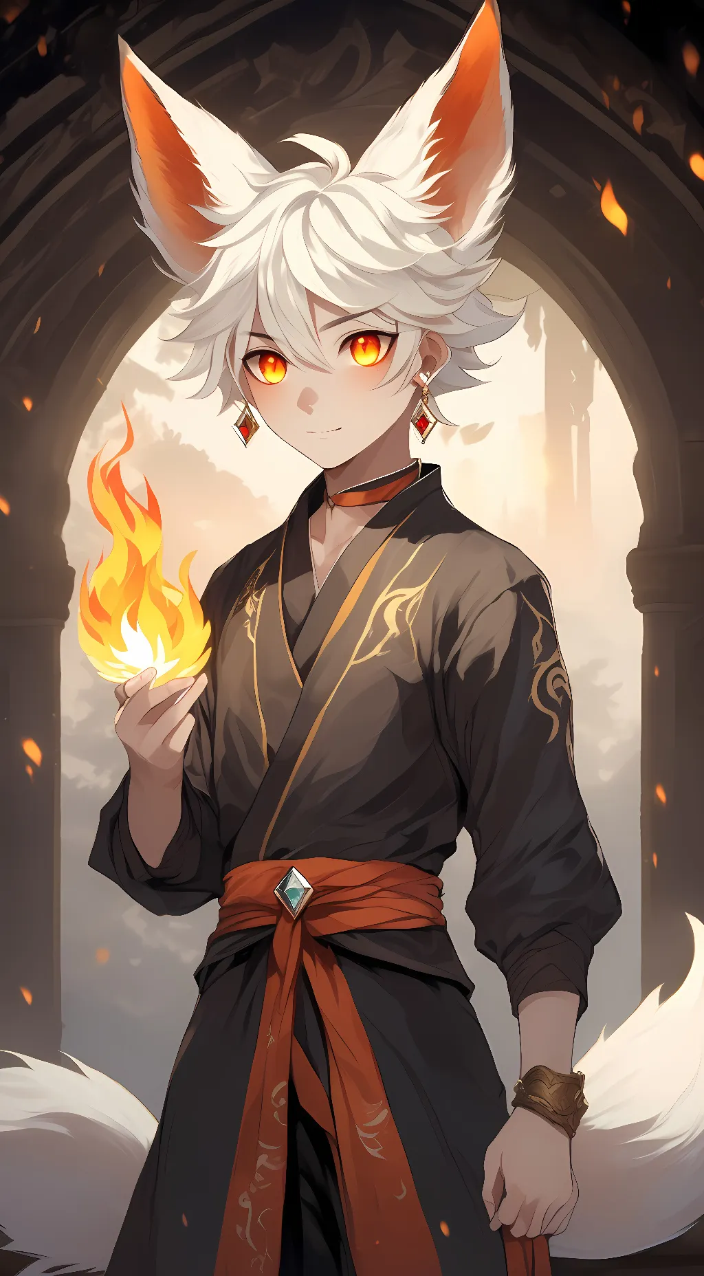 ai character: Fire Fox Lightin background
