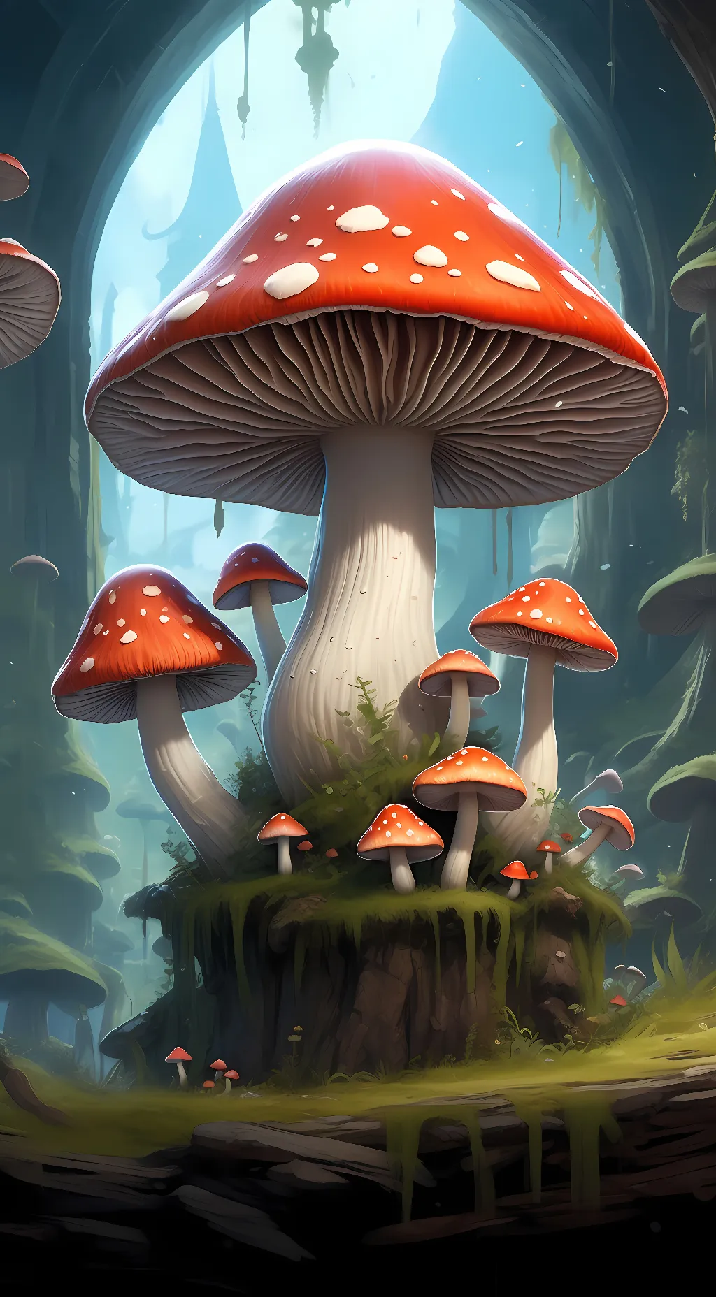 ai character: Weirdcore mushroom background