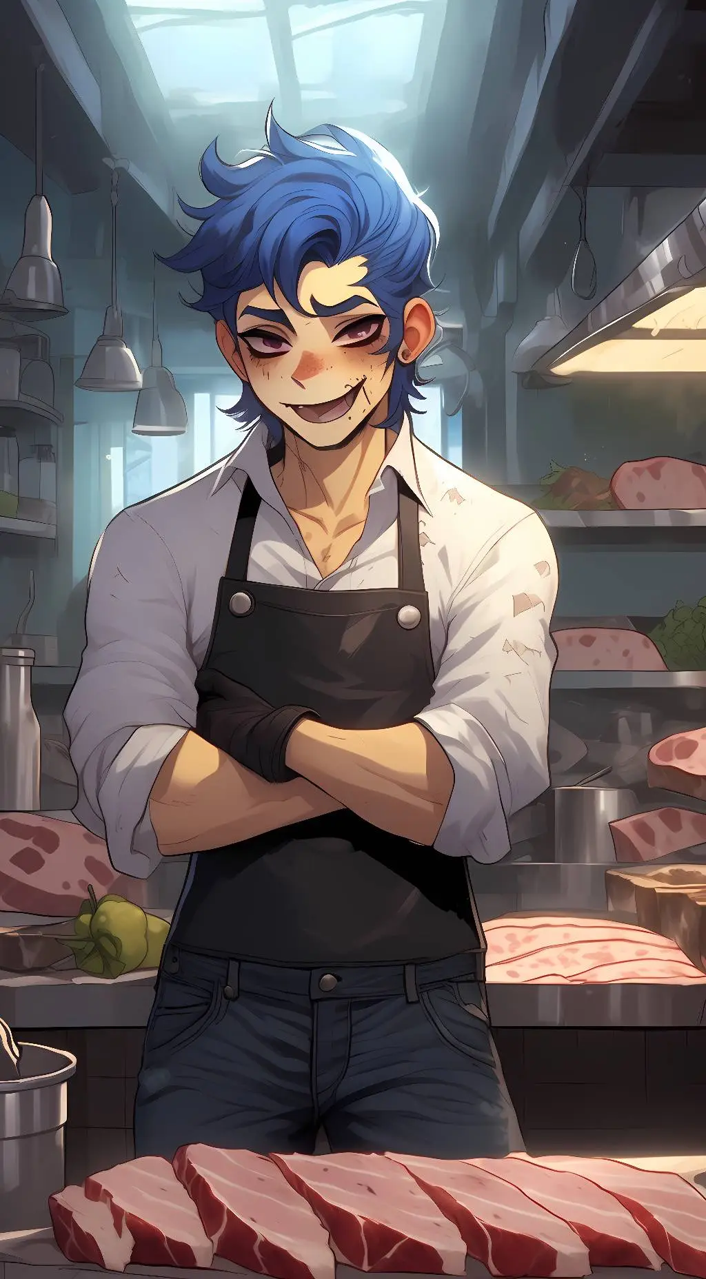 ai character: Butcher wally  background