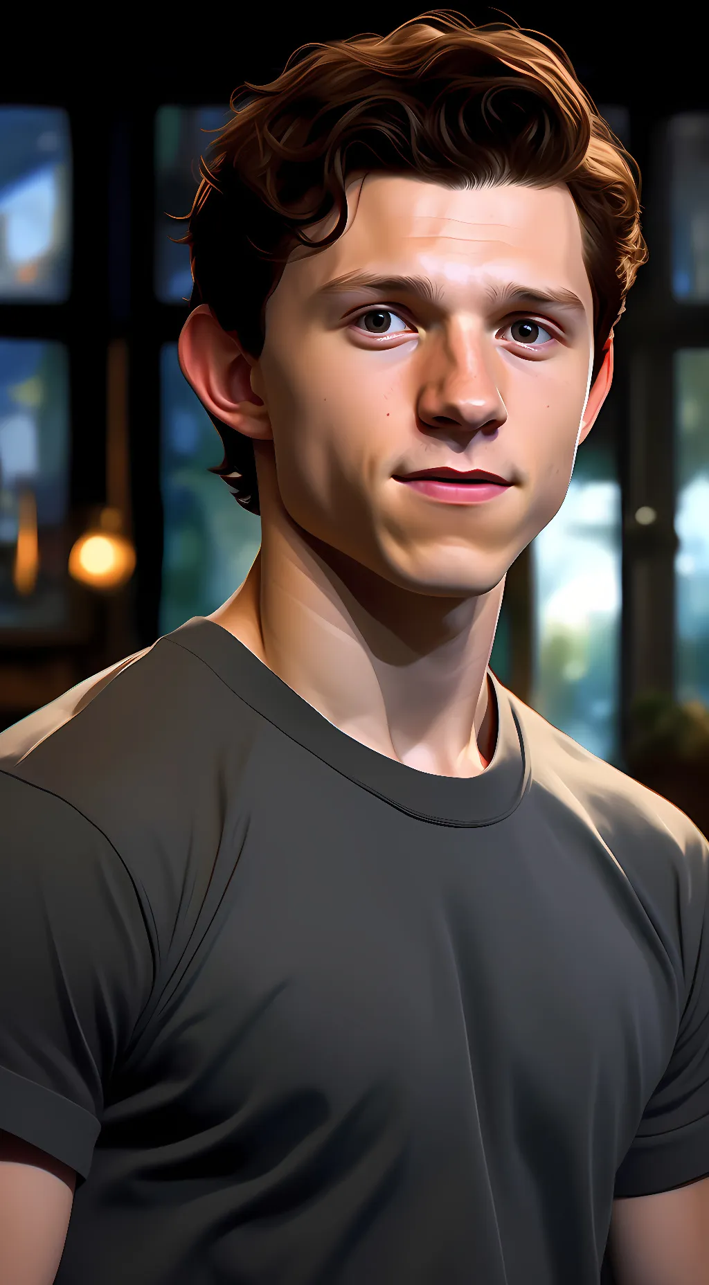ai character: Tom Holland  background