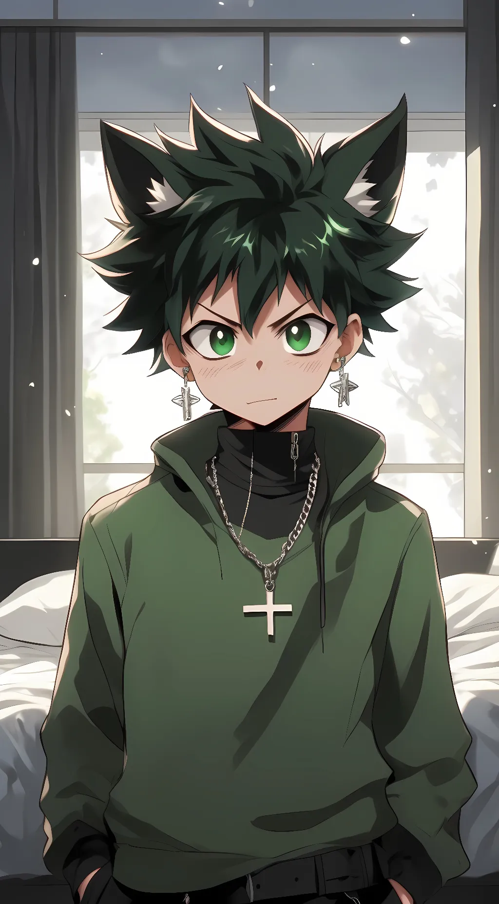 ai character: goth deku 💚🖤 background