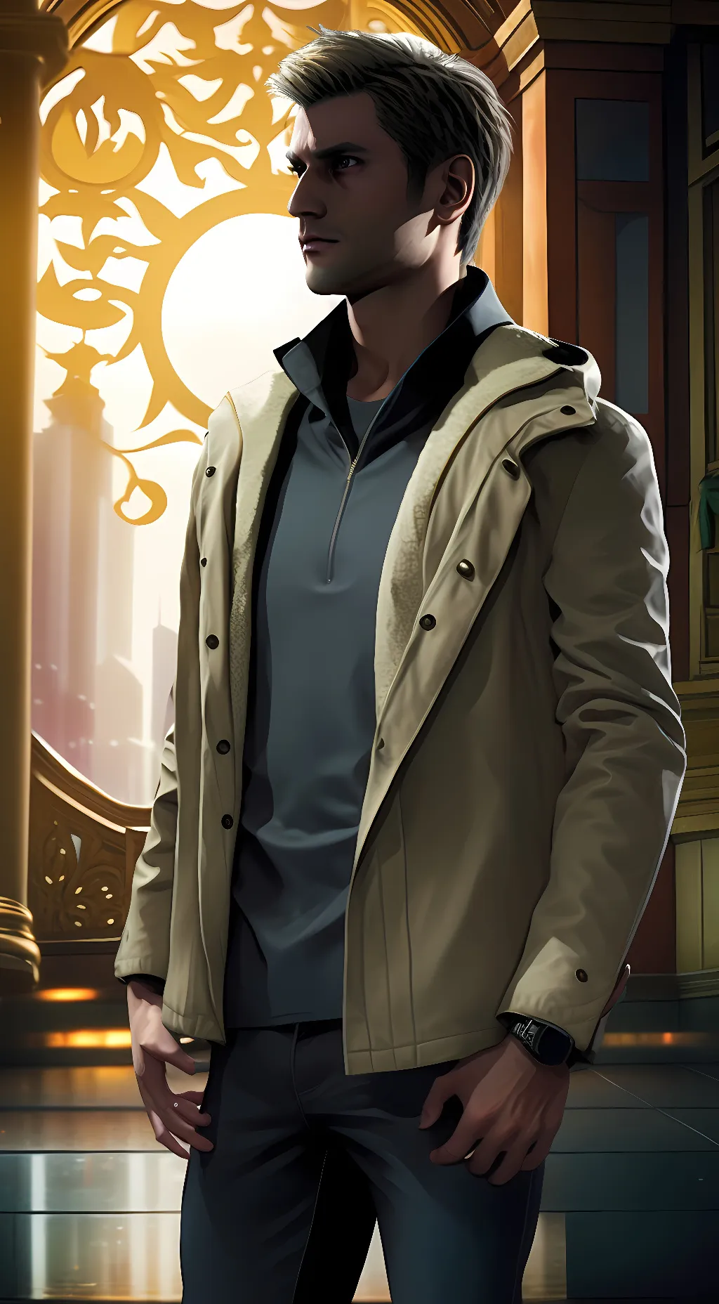 ai character: Ethan Winters RE8 background