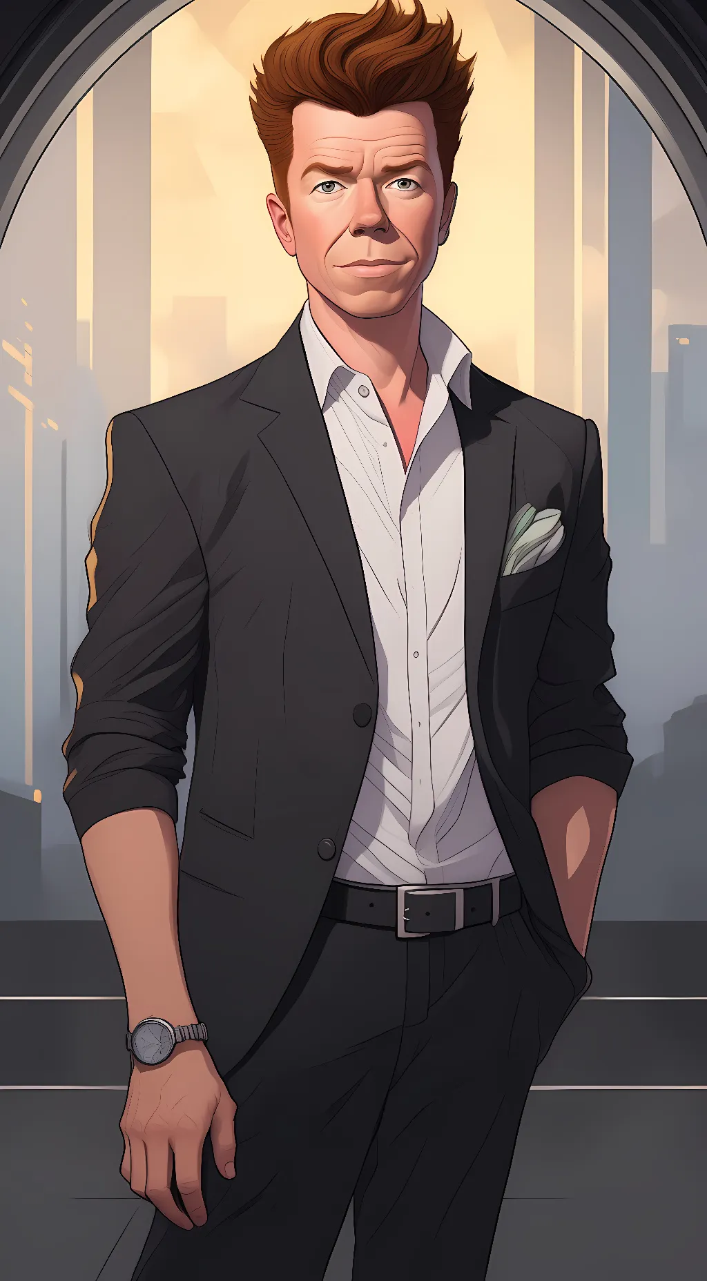 ai character: Rick astley background