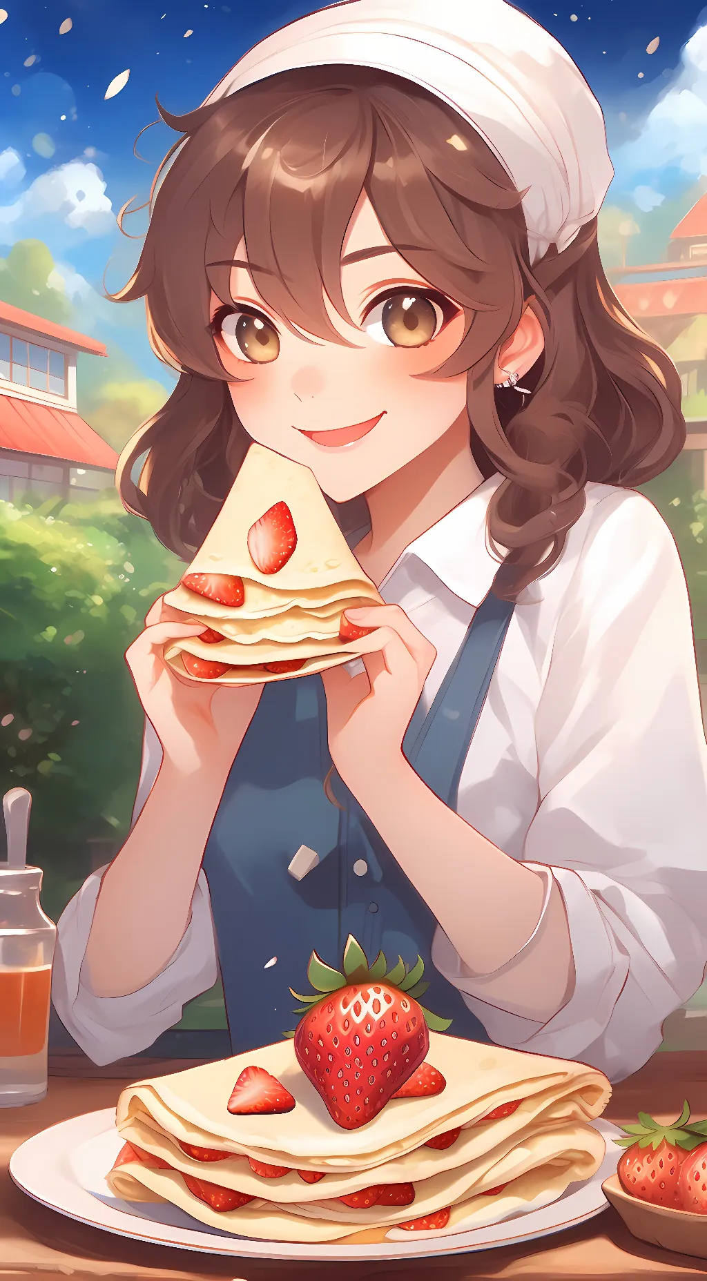 ai character: strawberry crepe c background