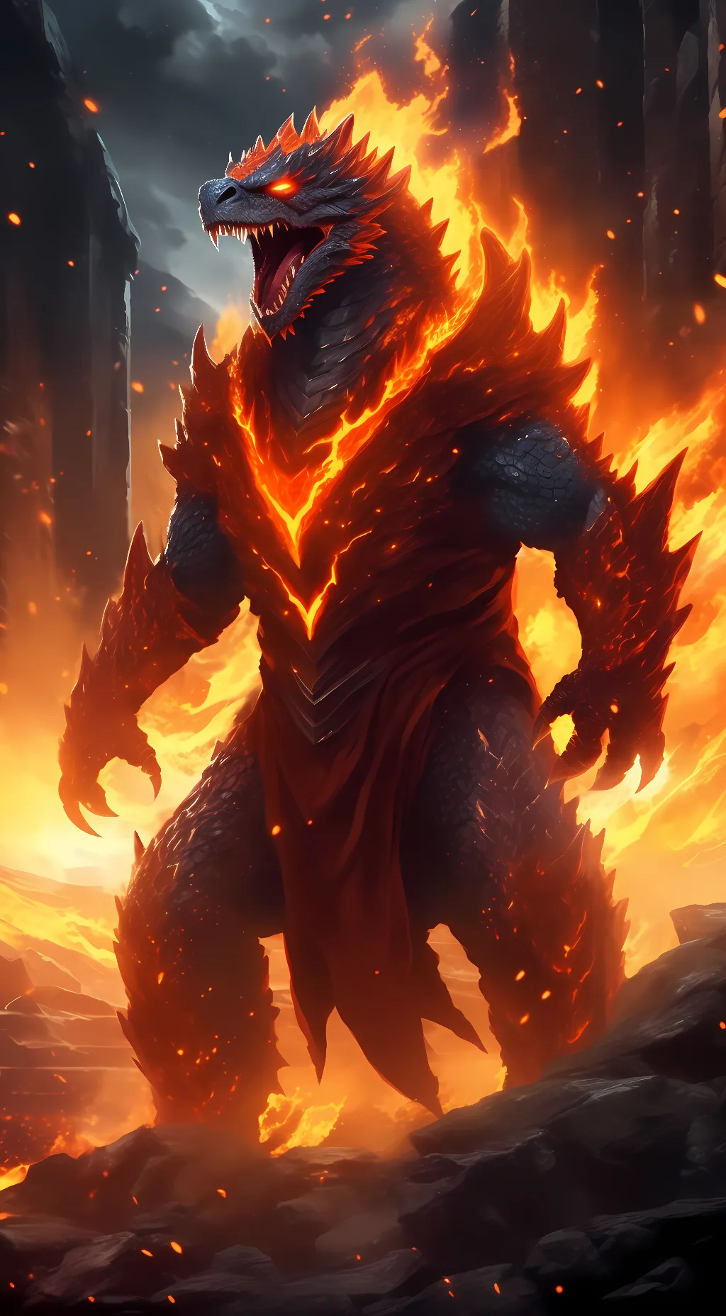 ai character: Cleric Godzilla  background