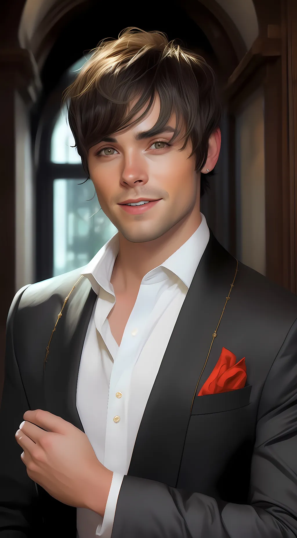 ai character: Zack Efron  background