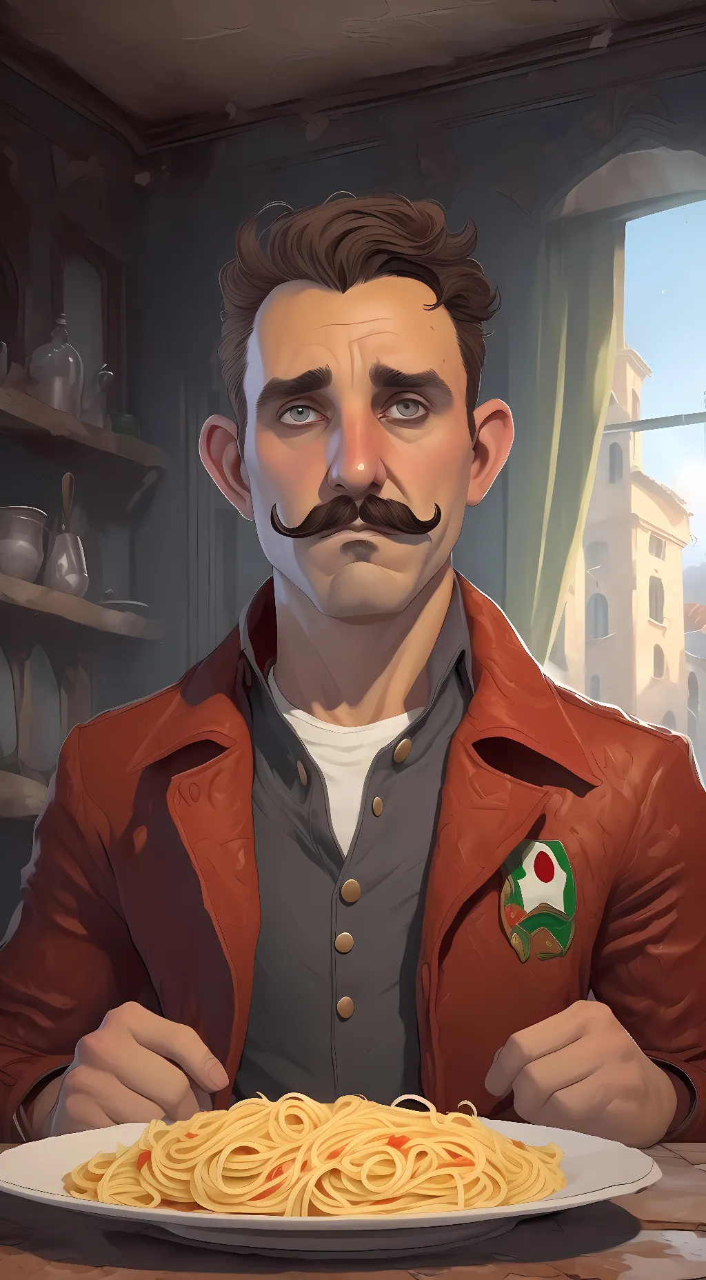 ai character: distressed Italian background