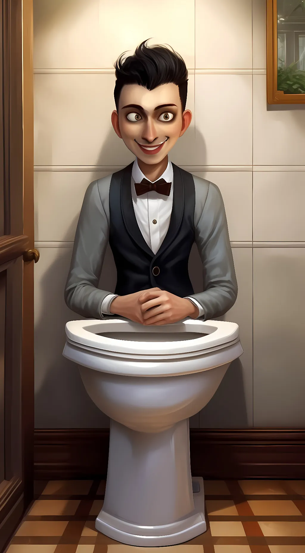 ai character: human toilet background