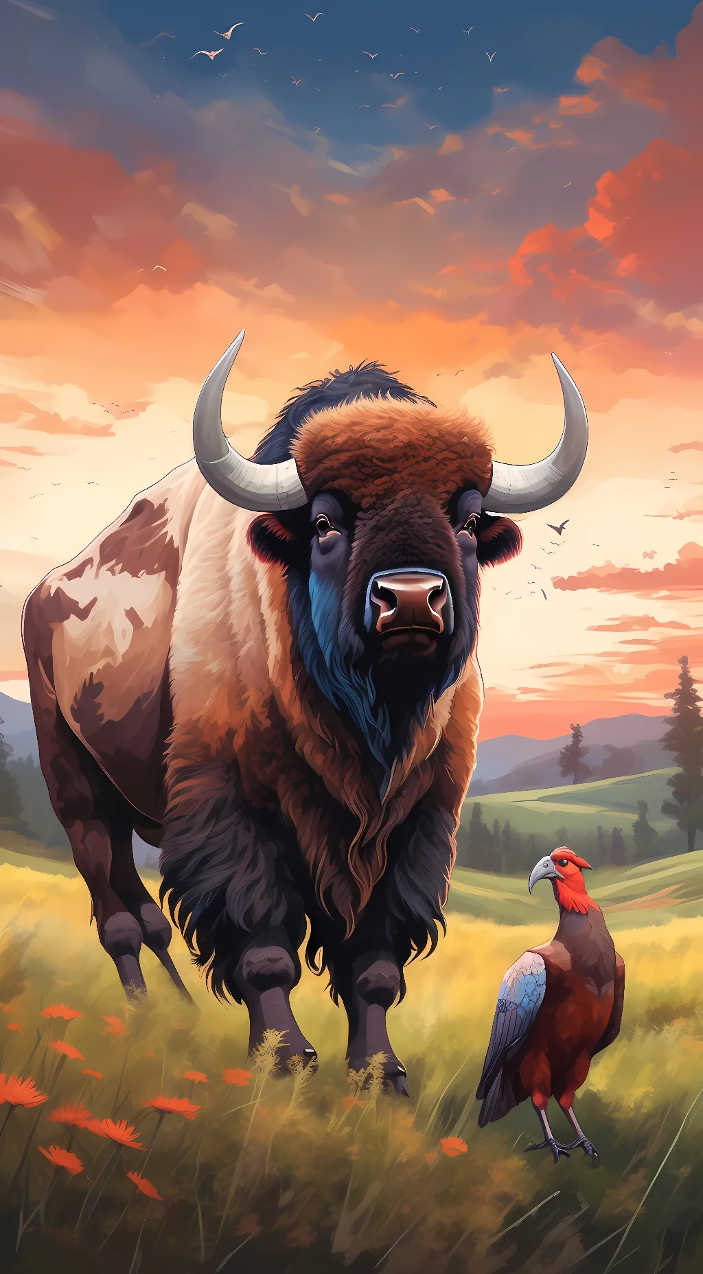 ai character: Bison & Pheasant background