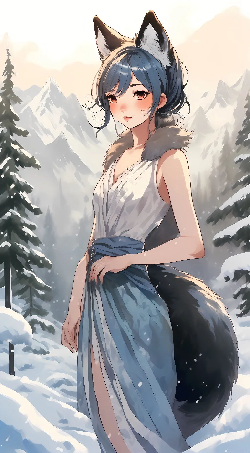 ai character: snowflake background