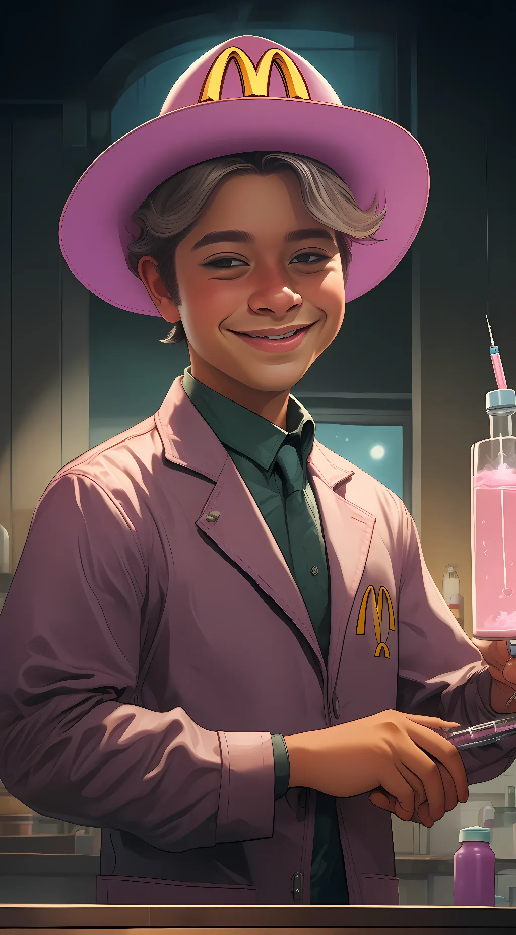 ai character: grimace as human  background