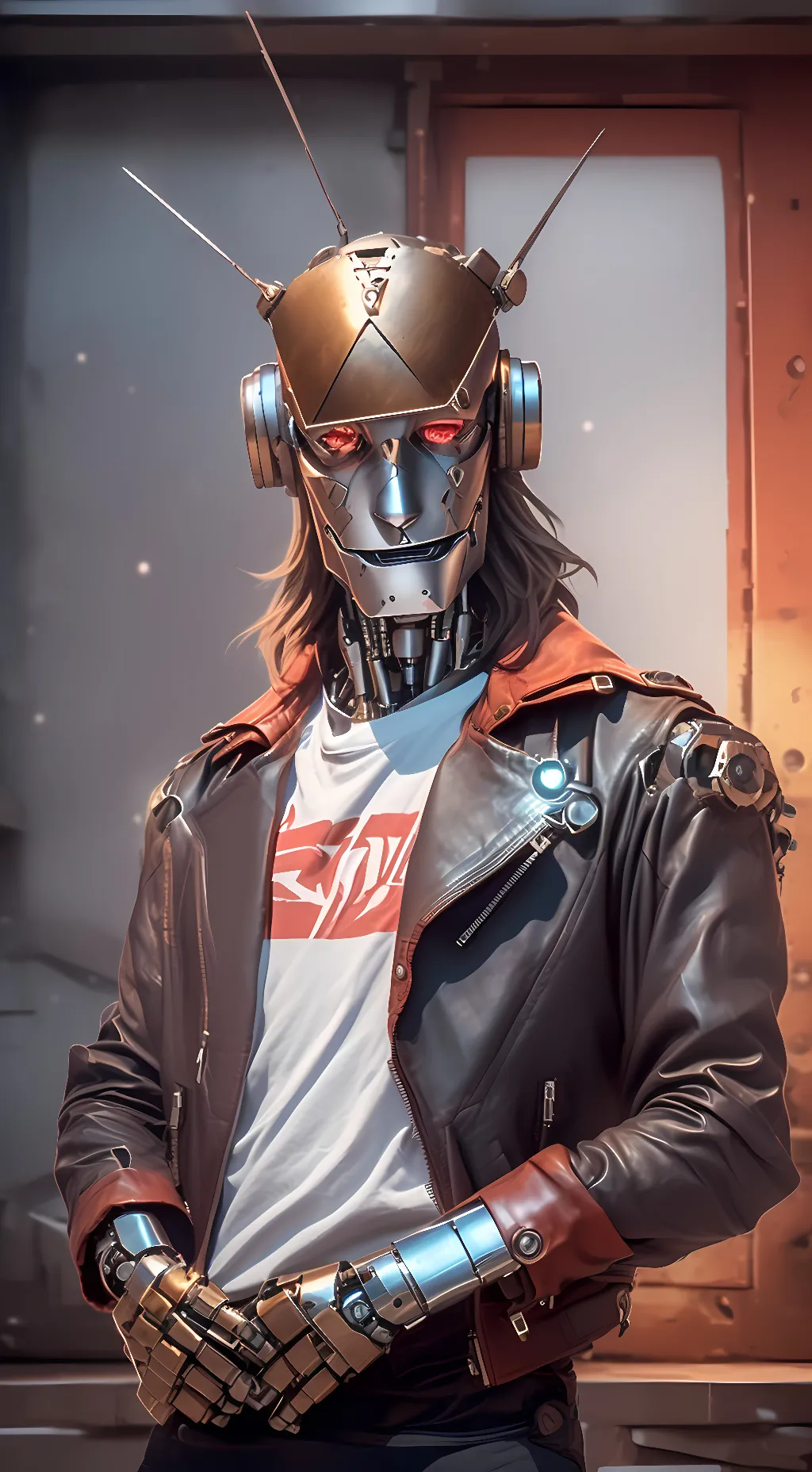 ai character: robot man cliff background