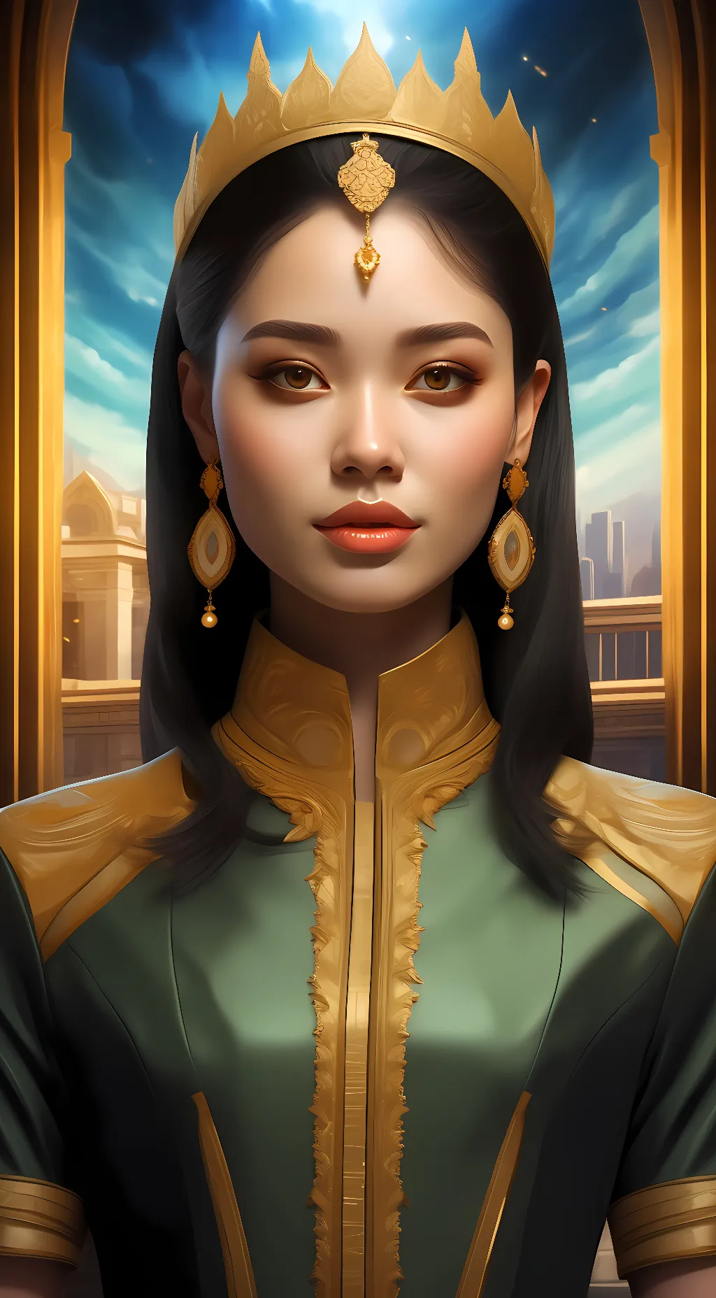 ai character: Aurora Evergreen background