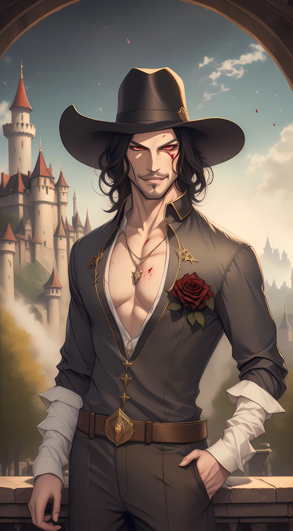 ai character: Lord Dimitrescu  background