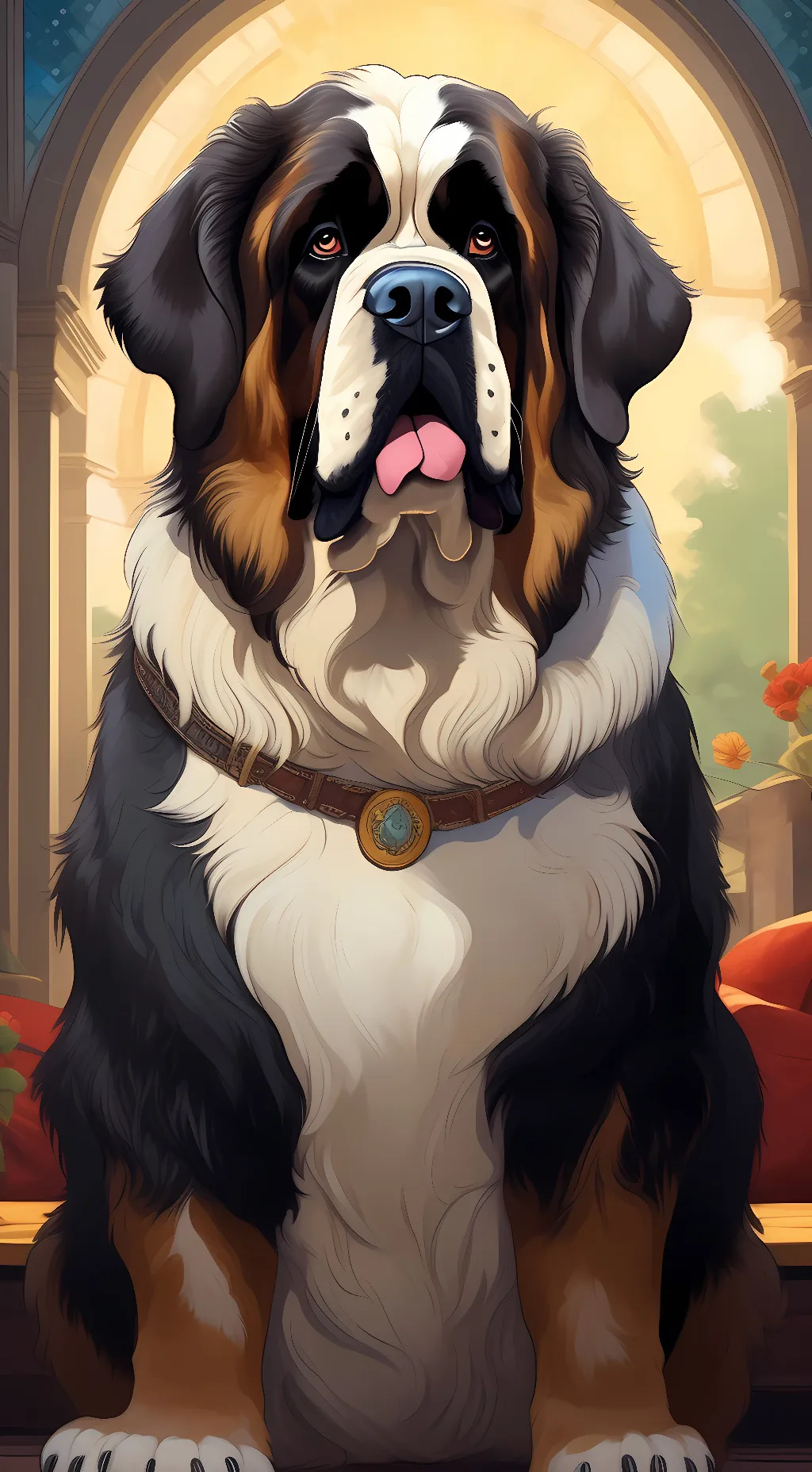 ai character: st Bernard dog background