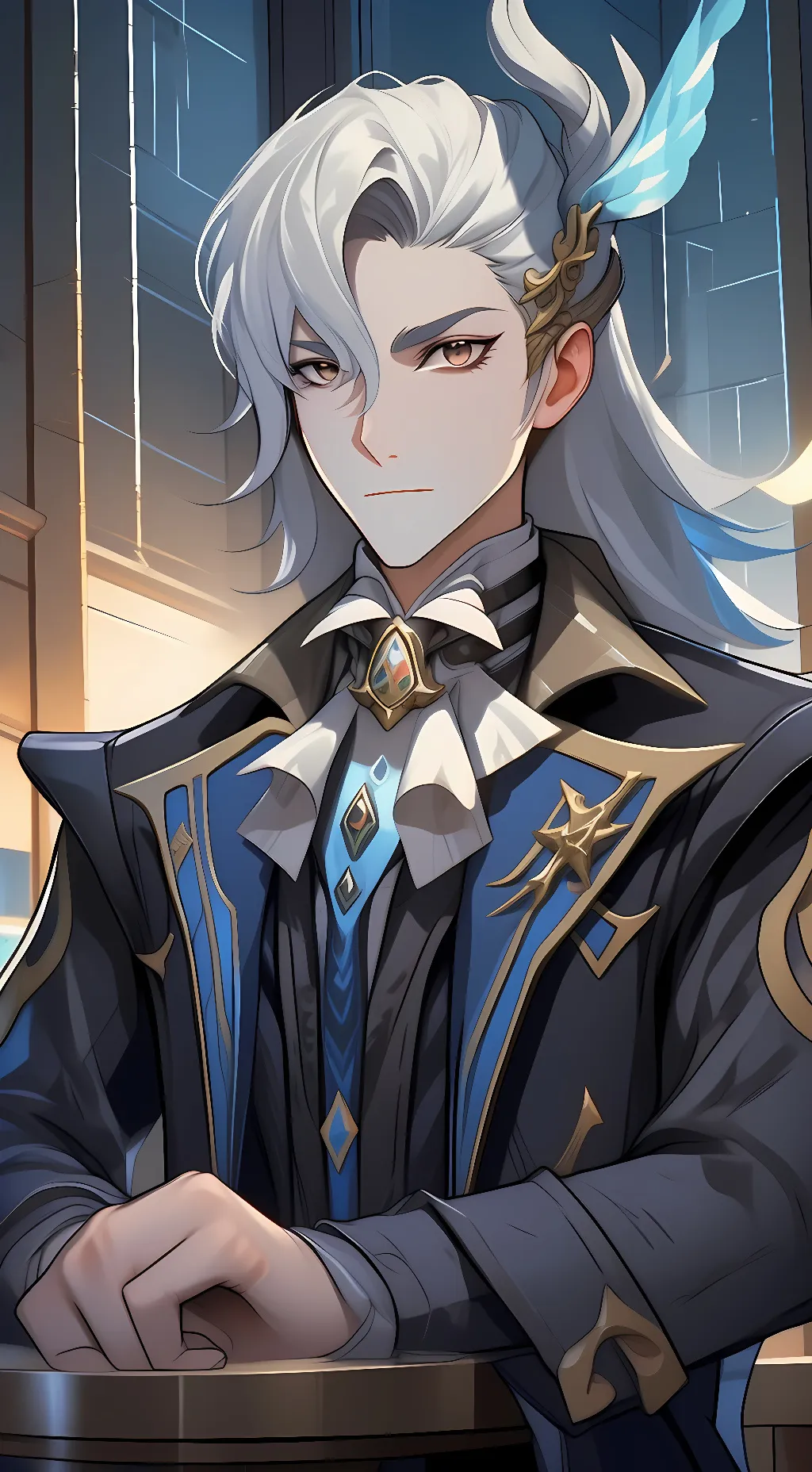 ai character: Neuvillette  background