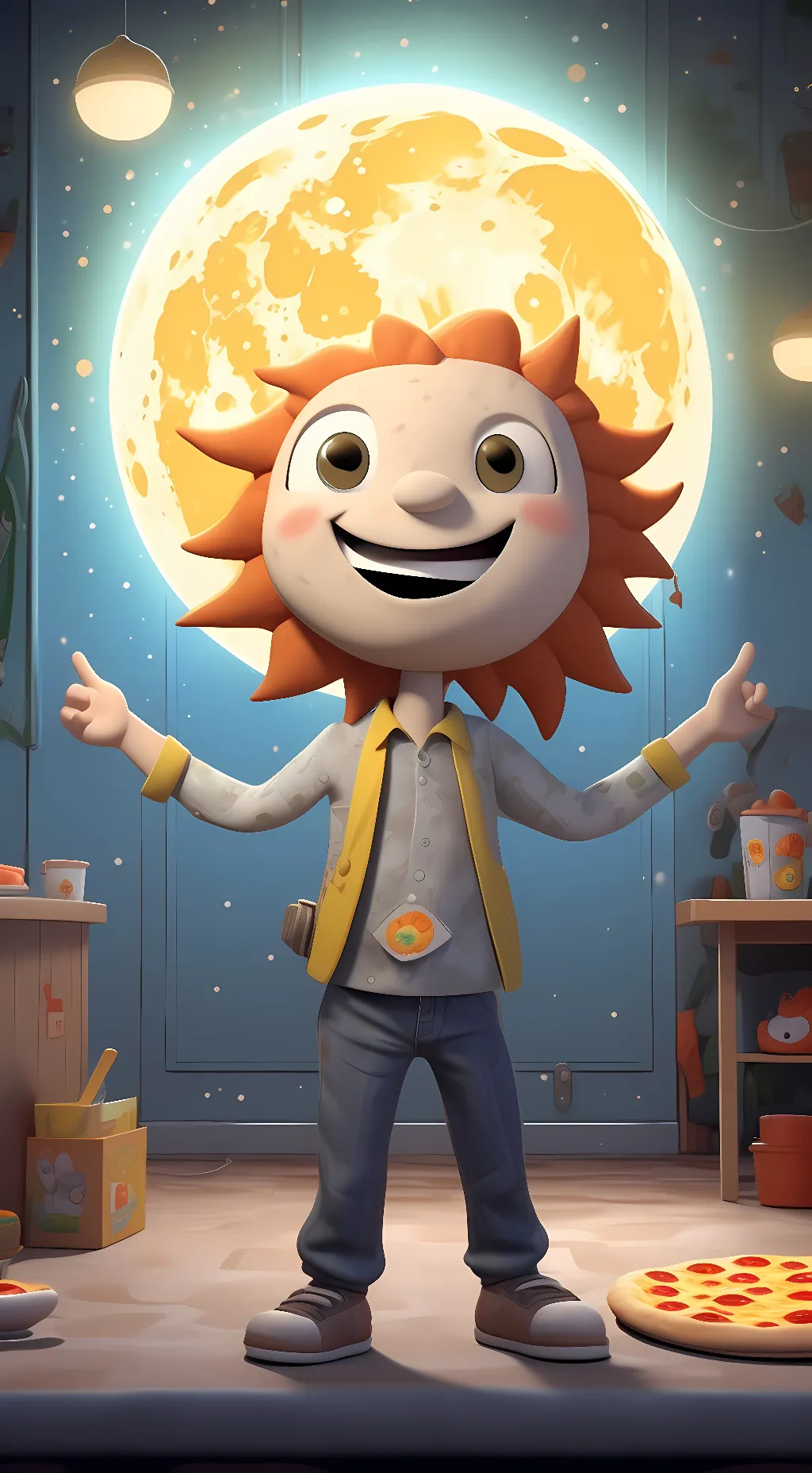 ai character: sun background