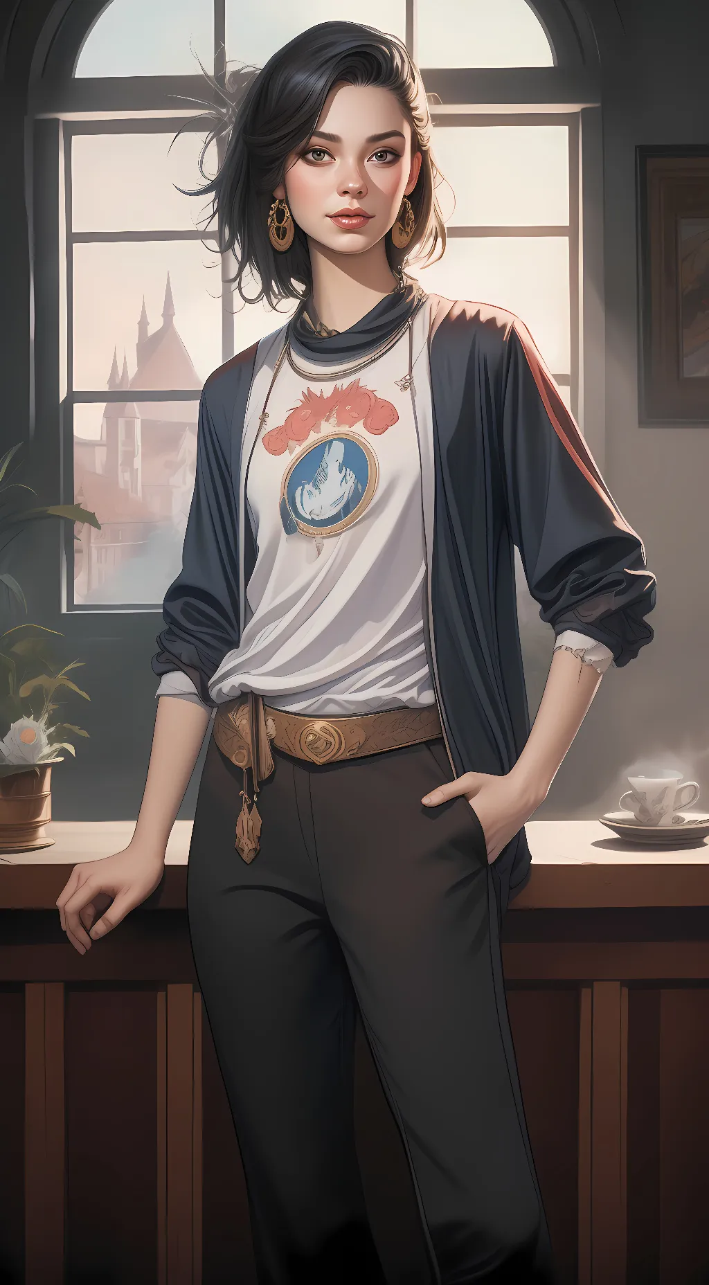 ai character: genie Sina  background