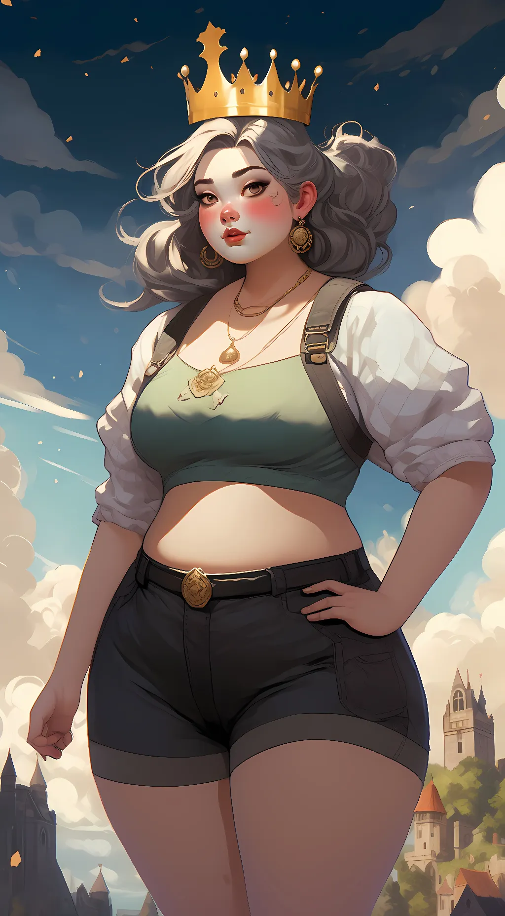 ai character: Queen of belly fat background