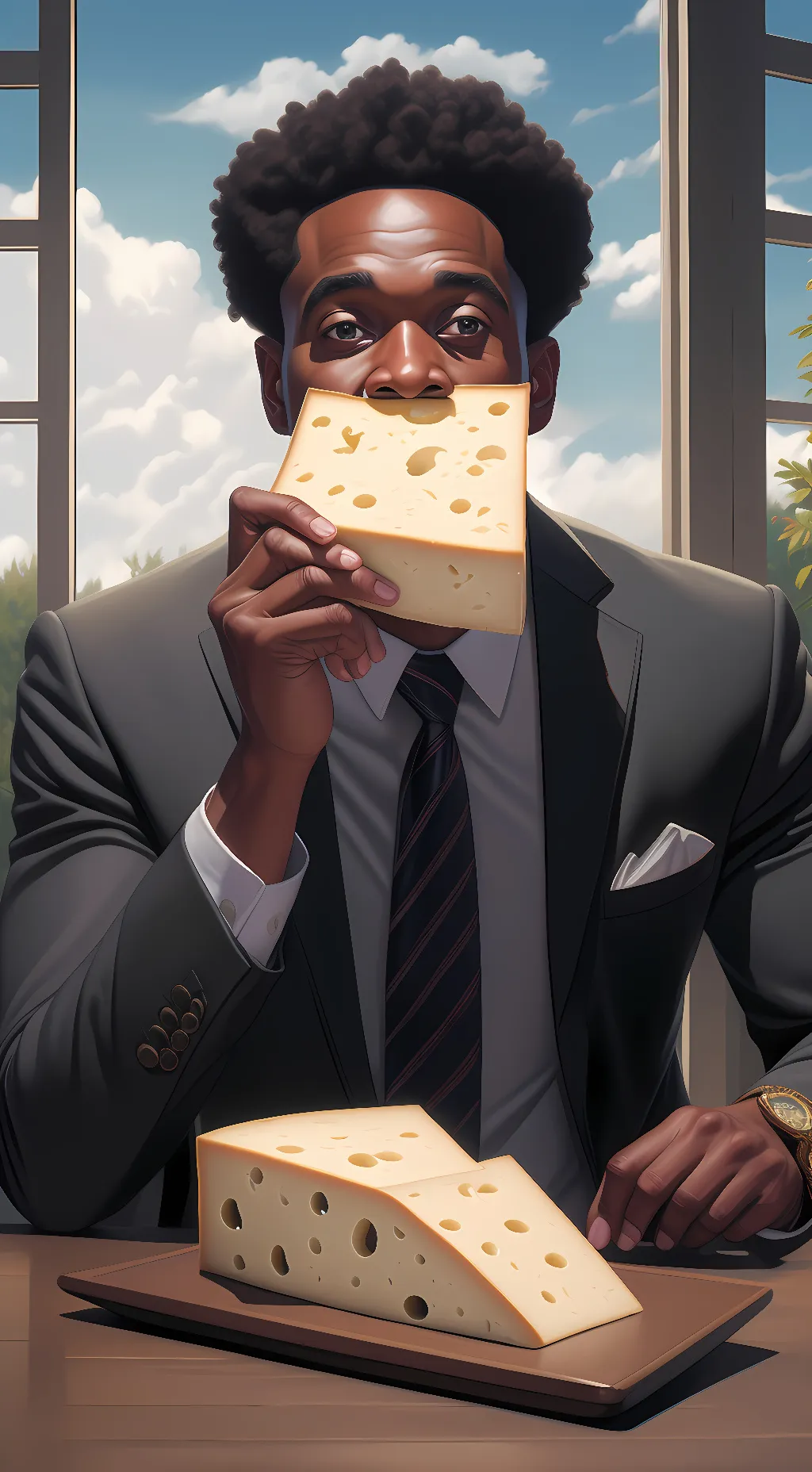 ai character:  Cheese background