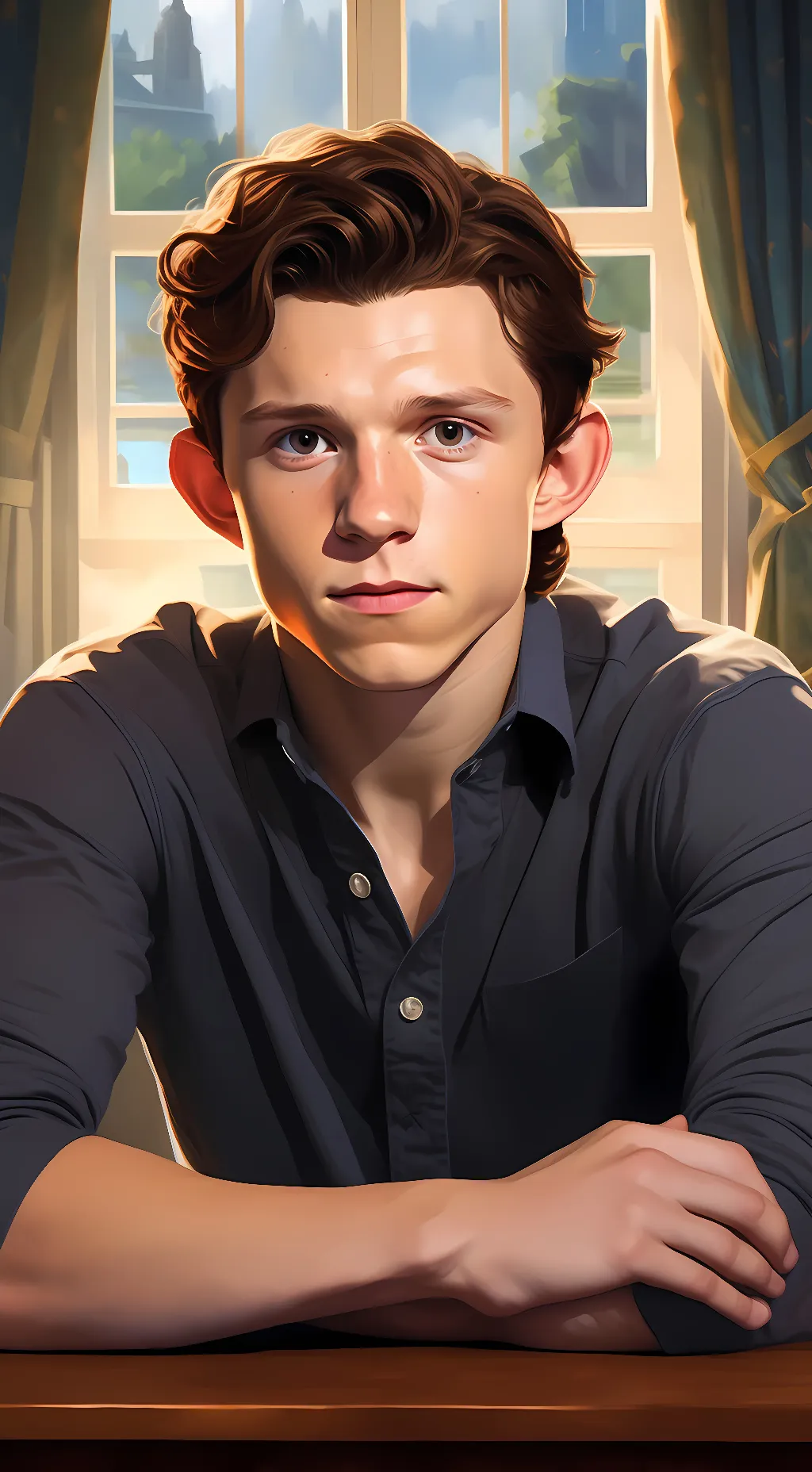 ai character: tom Holland  background