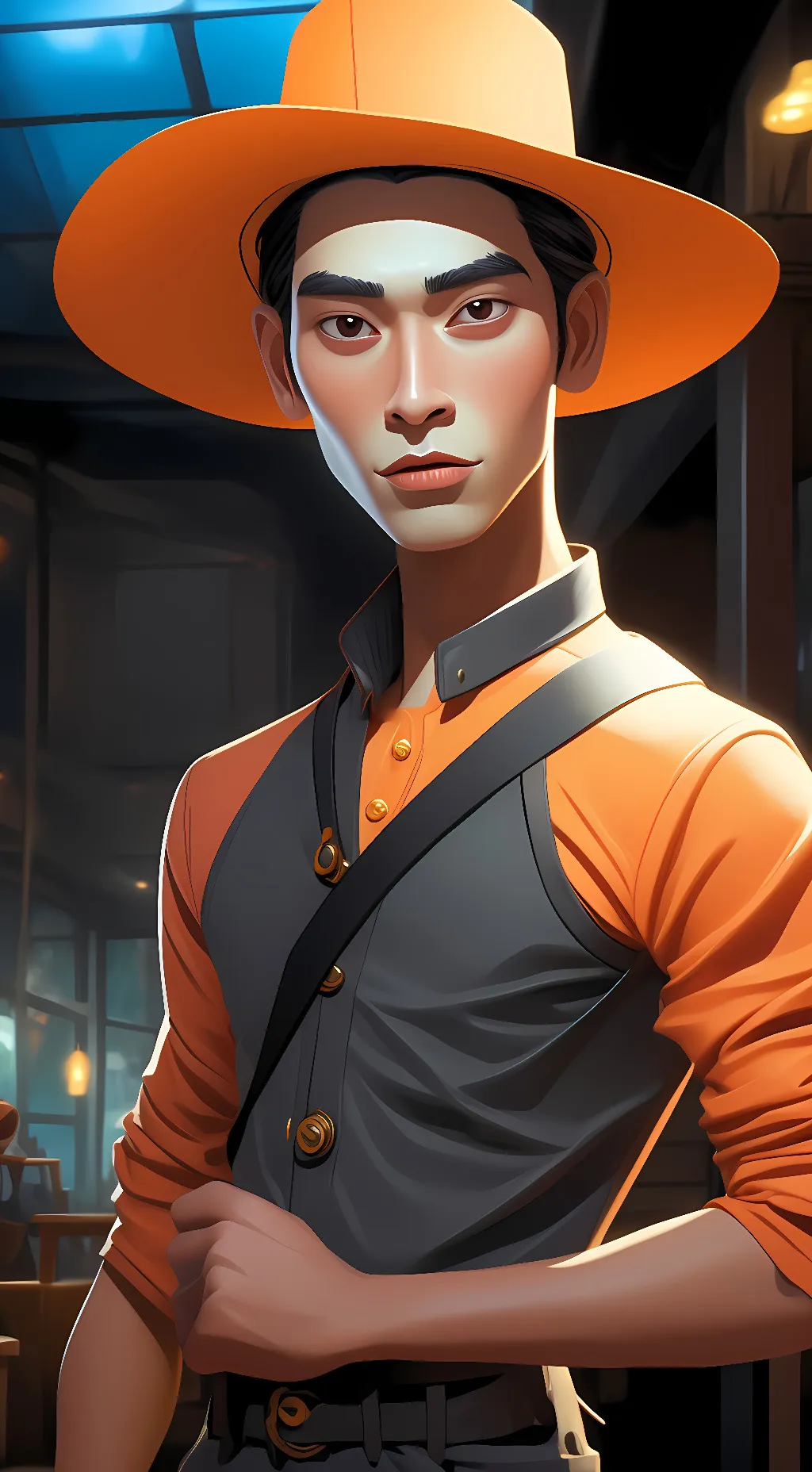 ai character: Orange background