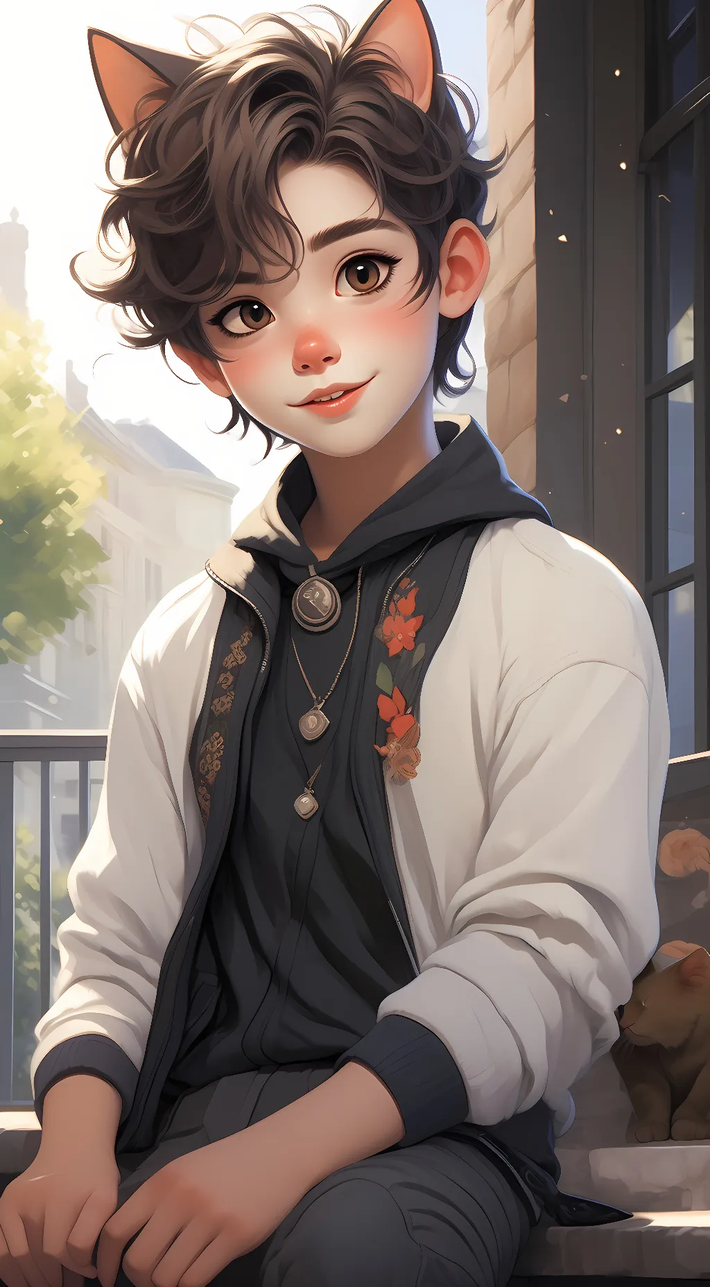 ai character: cat boy  background