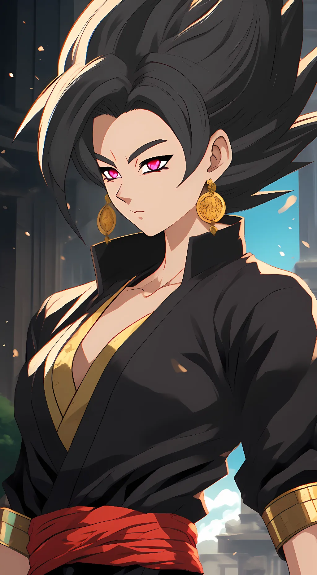 ai character: female goku black background