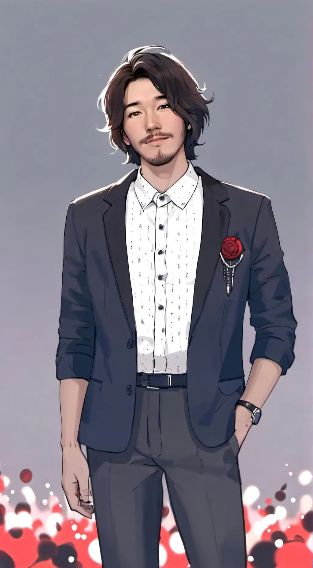ai character: mark E fisbach  background