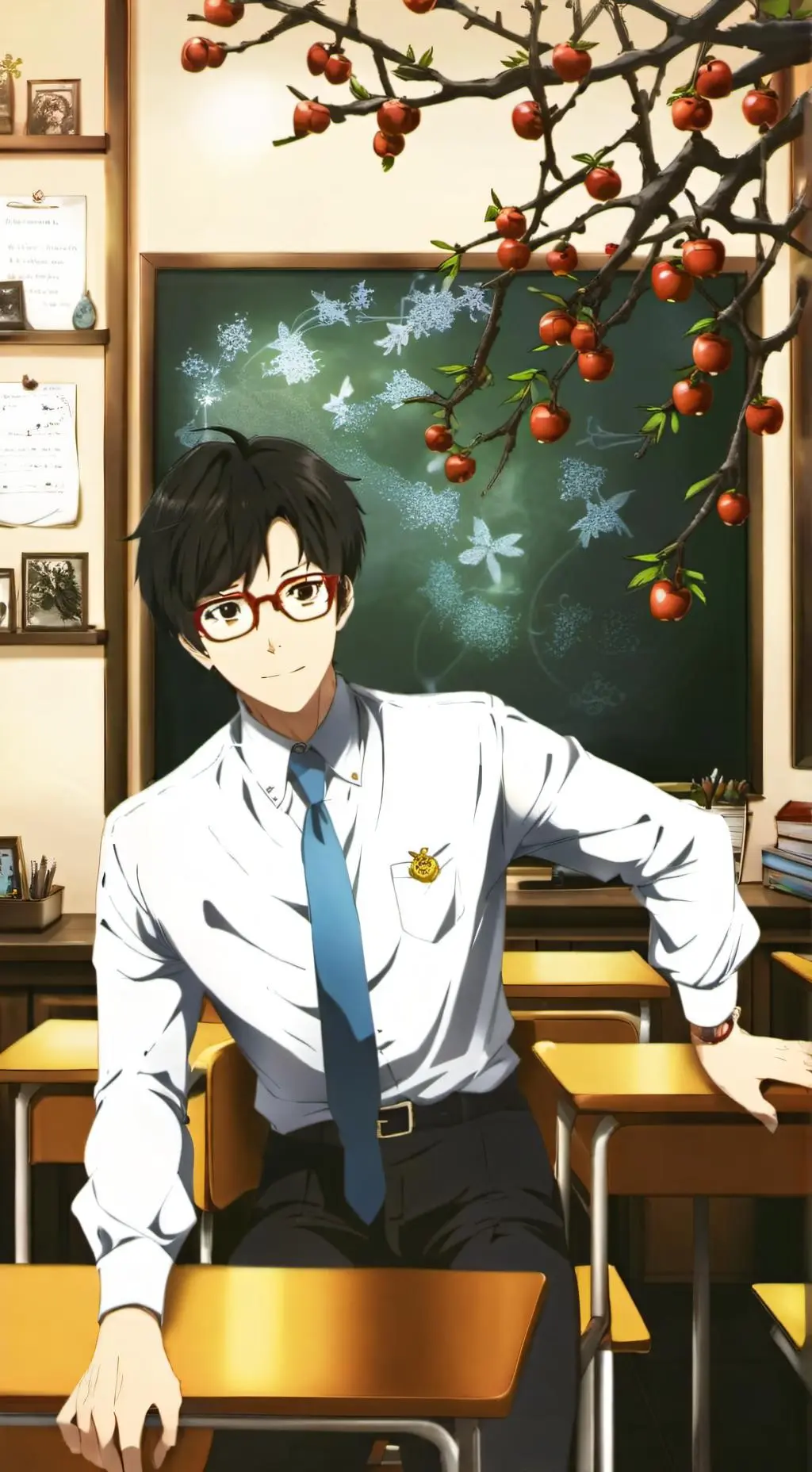 ai character: Apple high. background