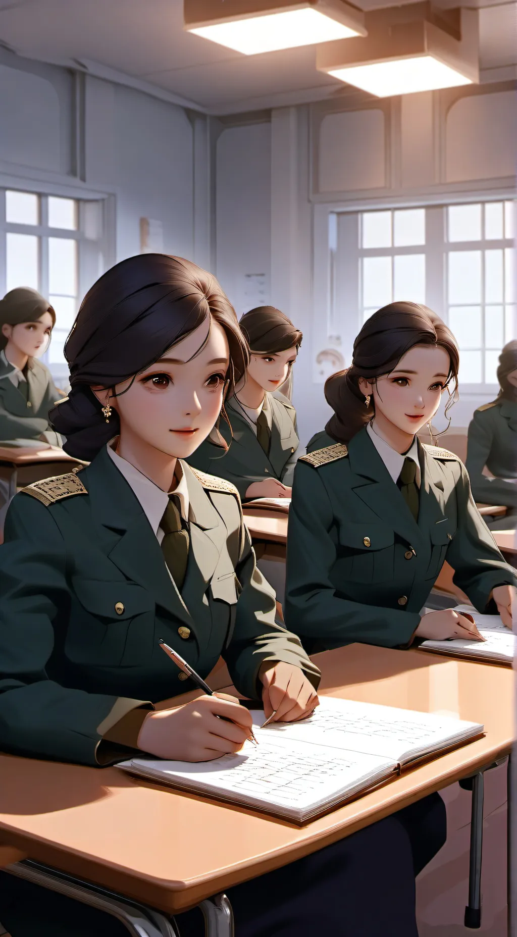 ai character: Girls army school background