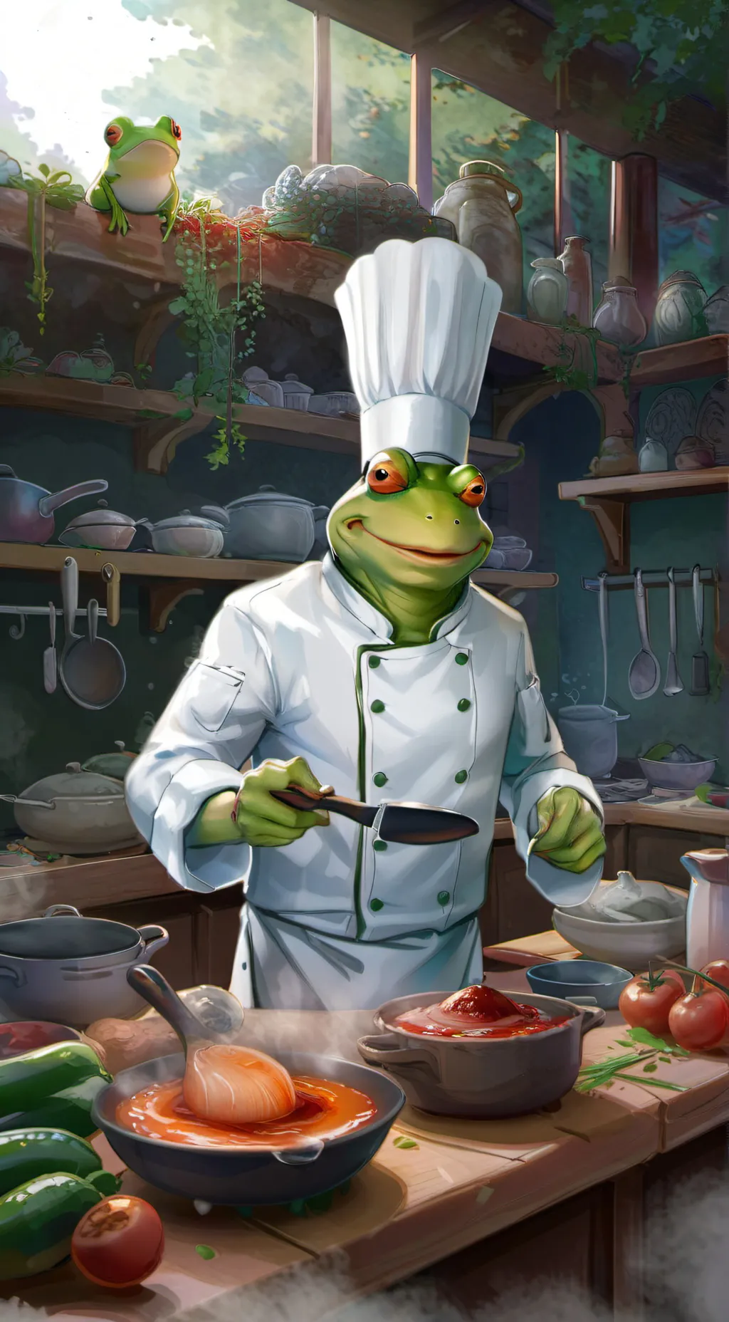 ai character: Frog chef background