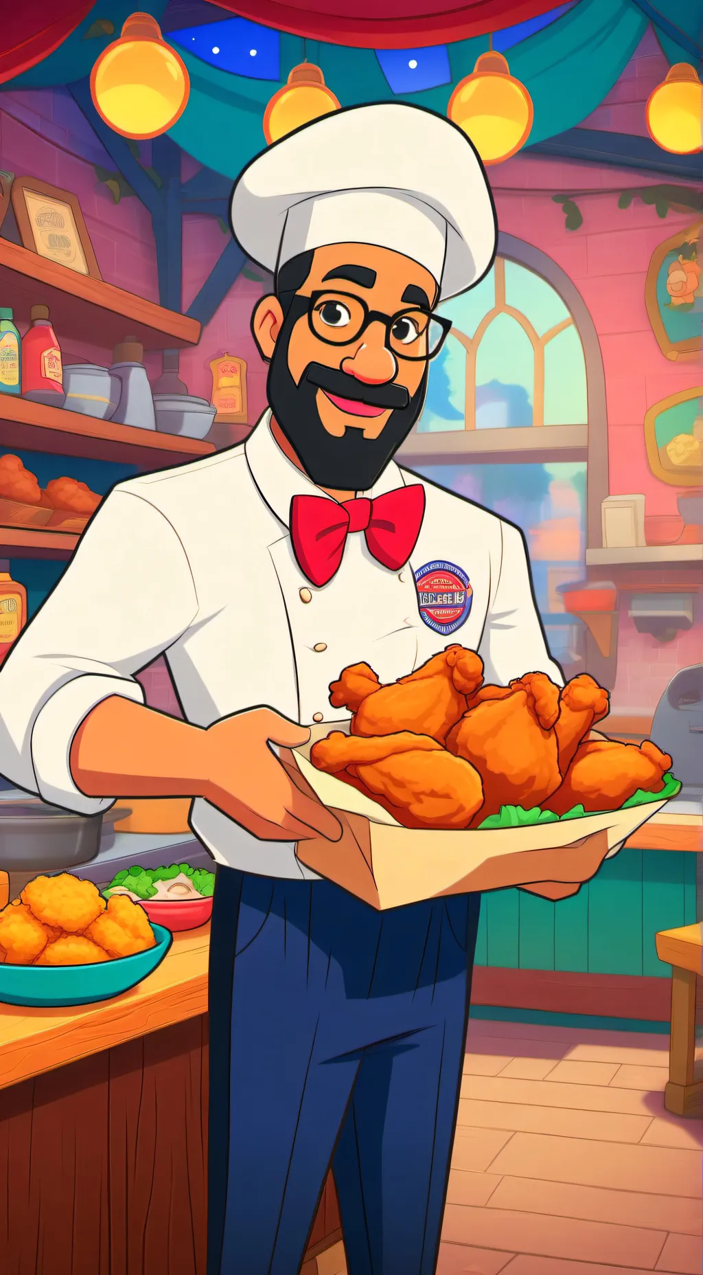 ai character: fried Chicken  background