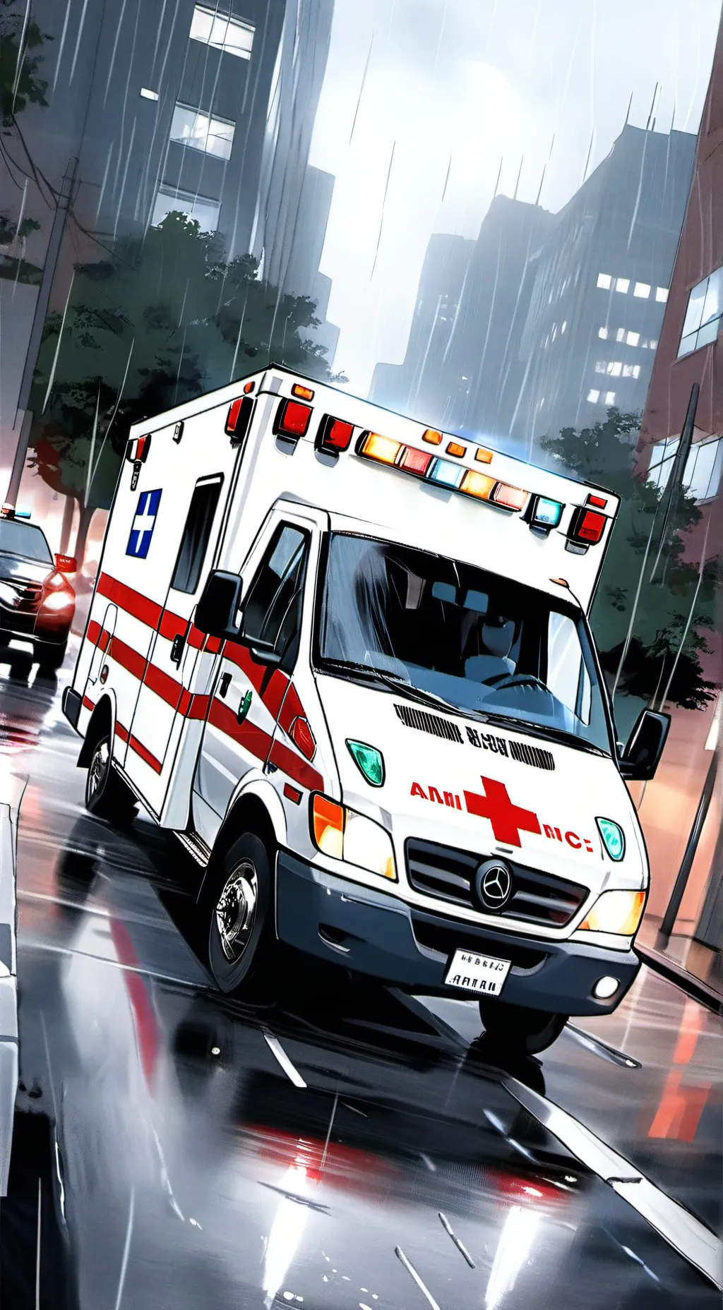 ai character: m h a  ambulance background