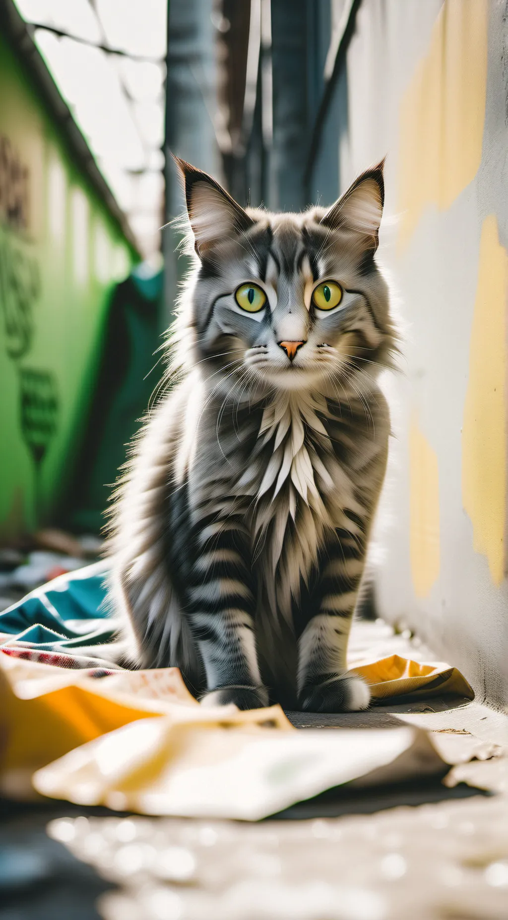 ai character: homeless cat gray background