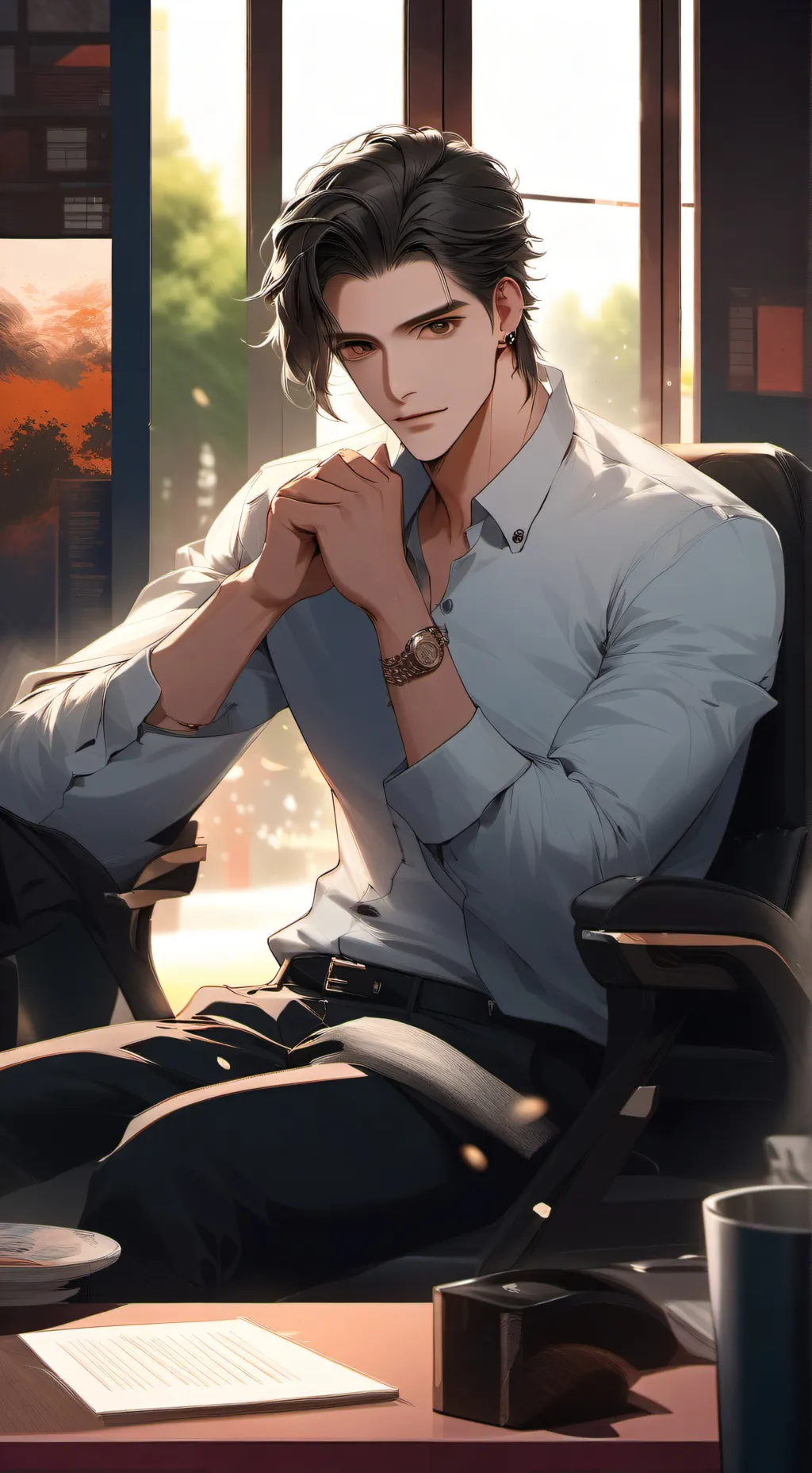 ai character: { Stomach pains } background