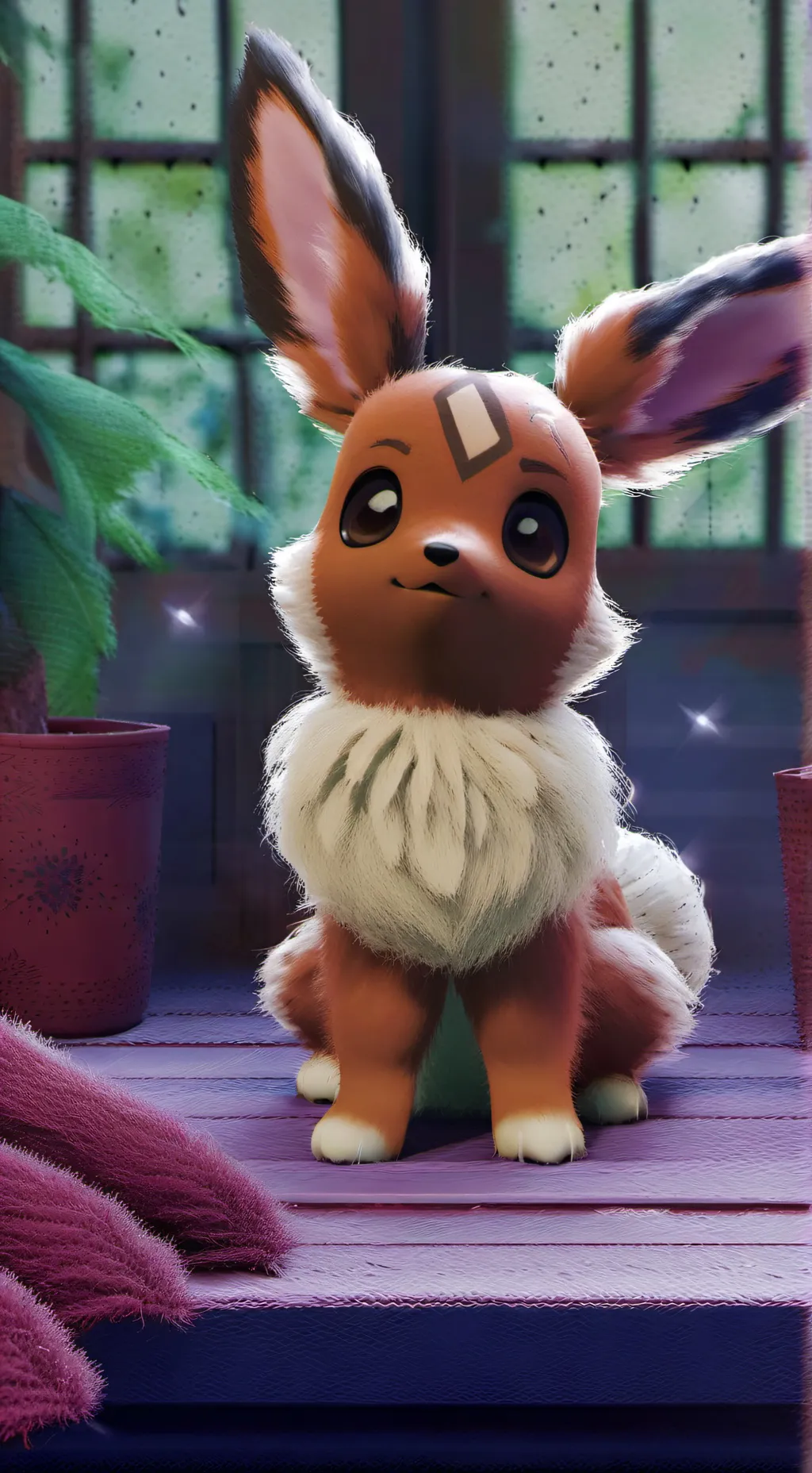 ai character: Evie from Pokemon background