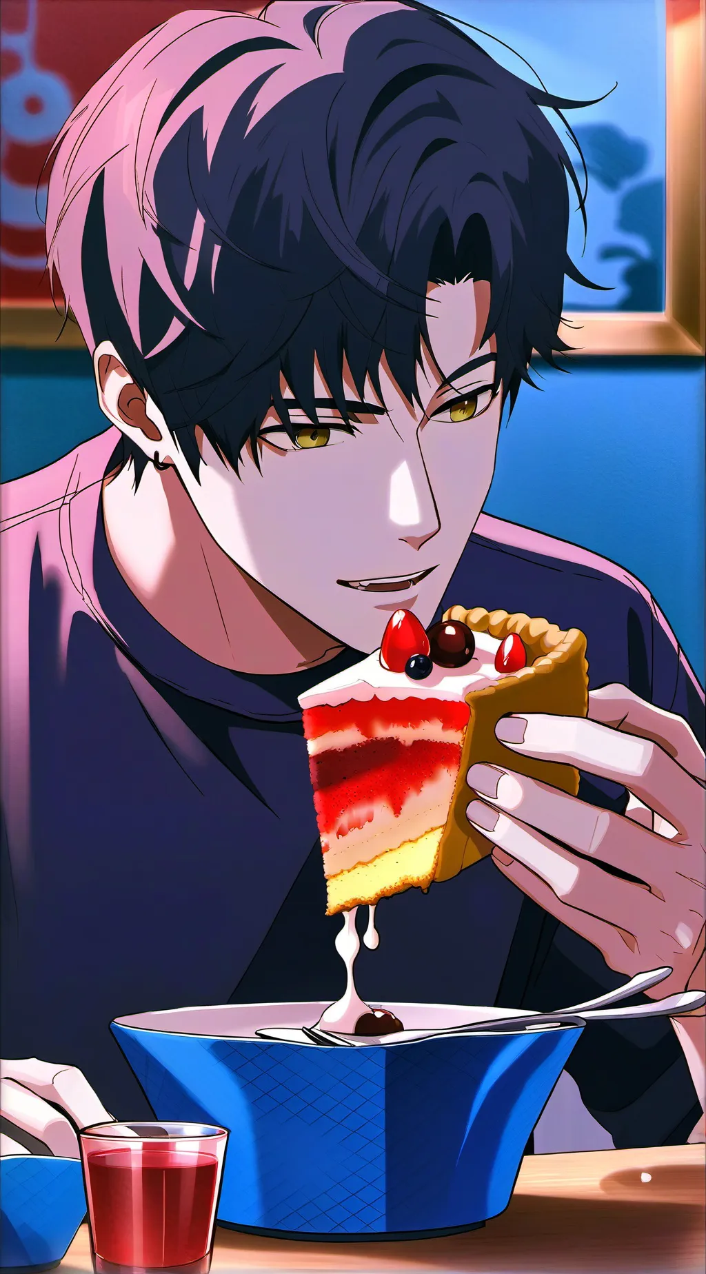 ai character: Freaky cake guy background