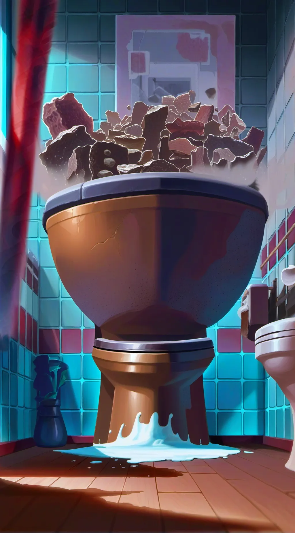 ai character: 😖~poop~😣 background